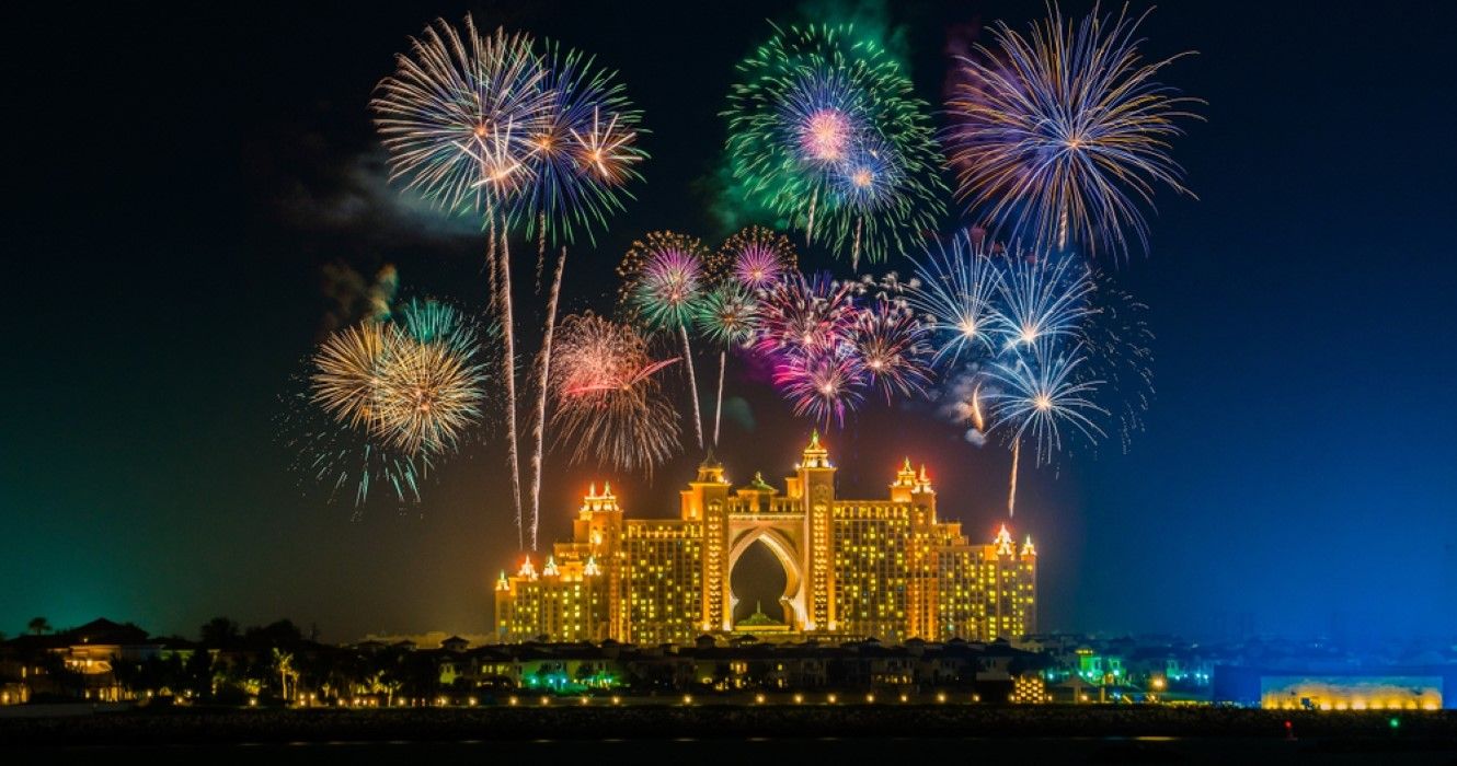 New Years Eve fireworks near Atlantis hotel in Dubai
