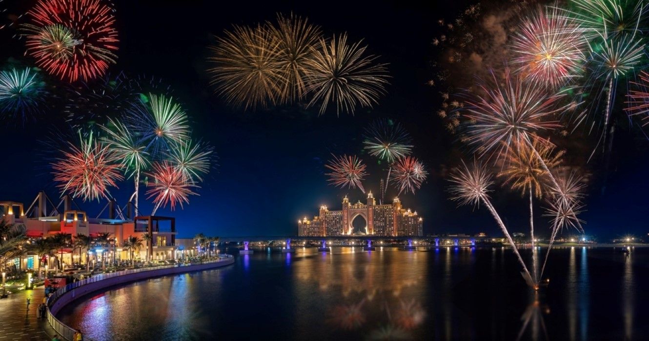 New Years Eve fireworks in Dubai with Atlantis, The Palm view