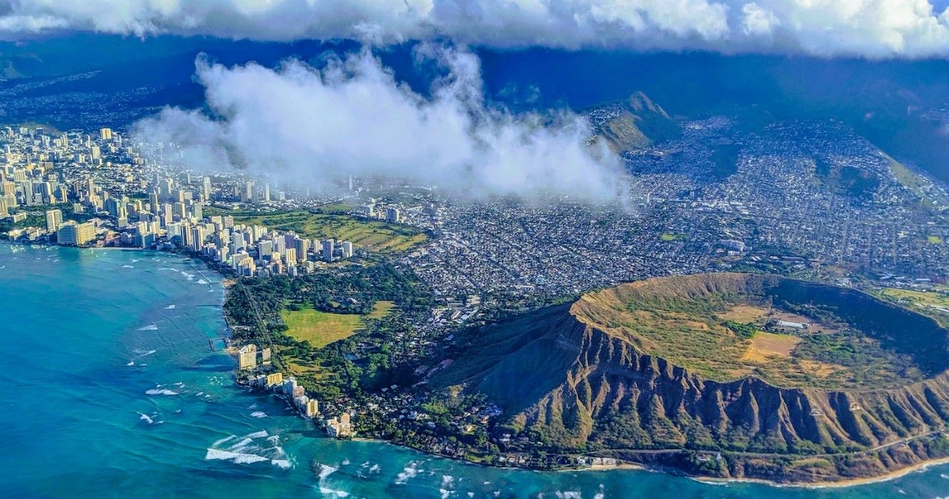 Aerial view of Diamond Head, Honolulu, Hawaii
