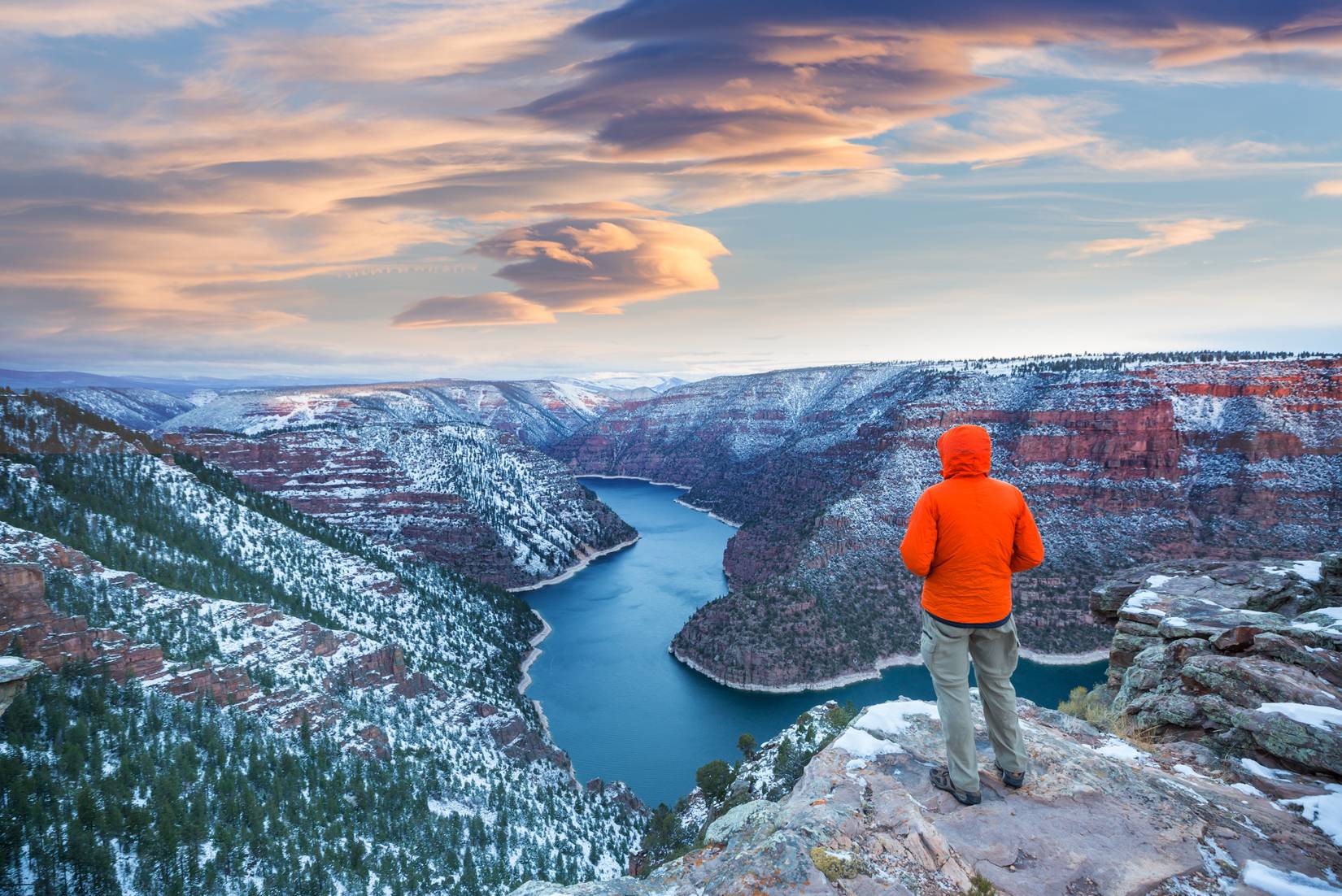 Beautiful landscapes in Flaming Gorge recreation area in winter season, USA