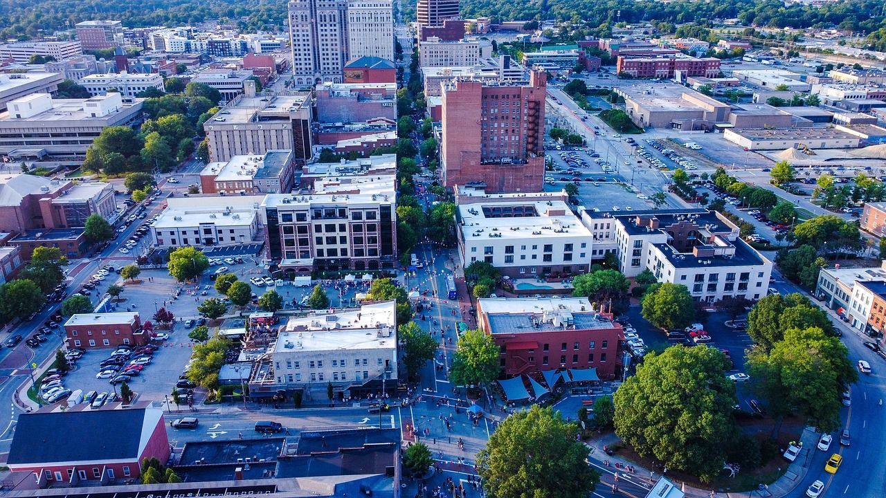 Aerial picture of Greensboro, North Carolina, during the summer