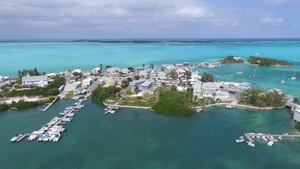 Aerial view of Downtown George Town, Bahamas