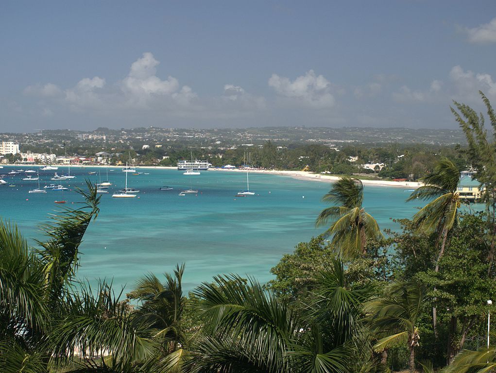  Carlisle Bay, Barbados, with Bridgetown to the left and the pier of Barbados Yacht Club visible through the trees to the right