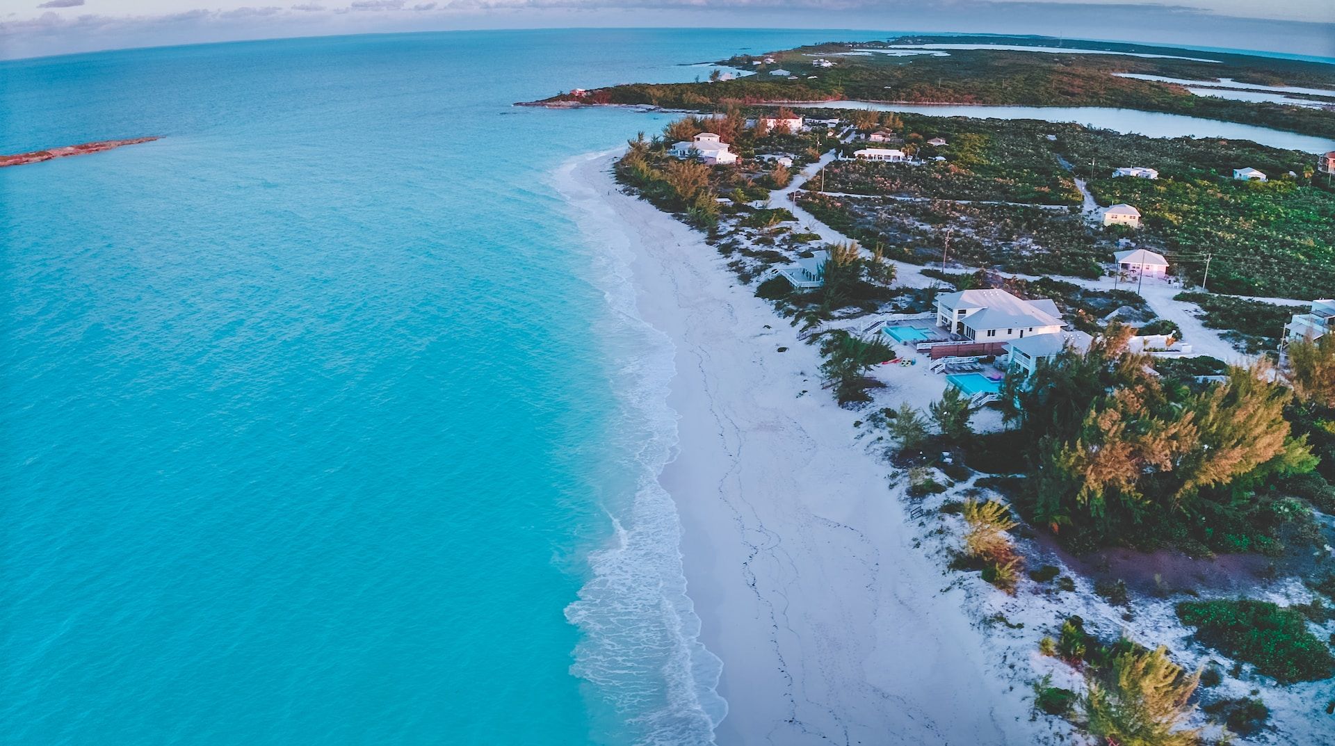 A stunning aerial shot of Tropic of Cancer Beach in The Bahamas.