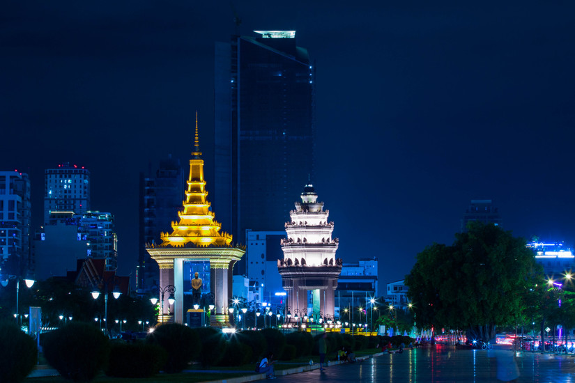 Night skyline of Phnom Penh, Cambodia