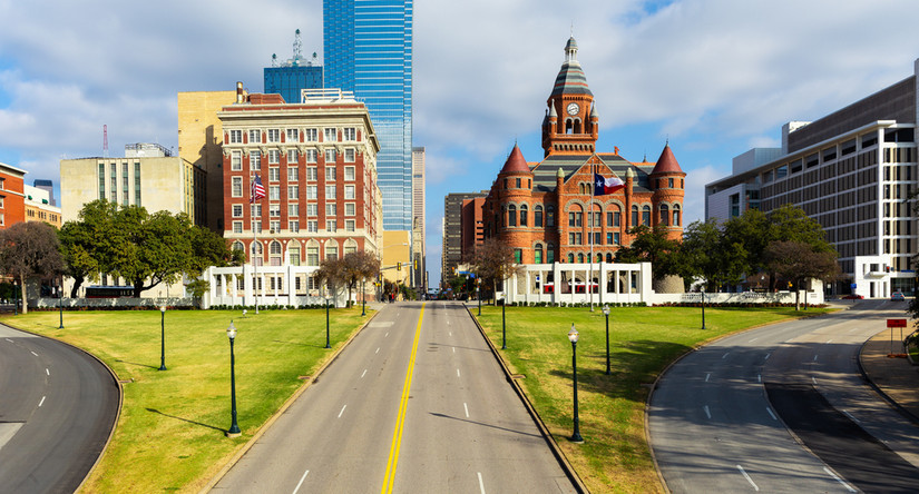 Dealey Plaza, city park and National Historic Landmark in downtown Dallas, Texas. Site of President John Fitzgerald Kennedy assassination in 1963