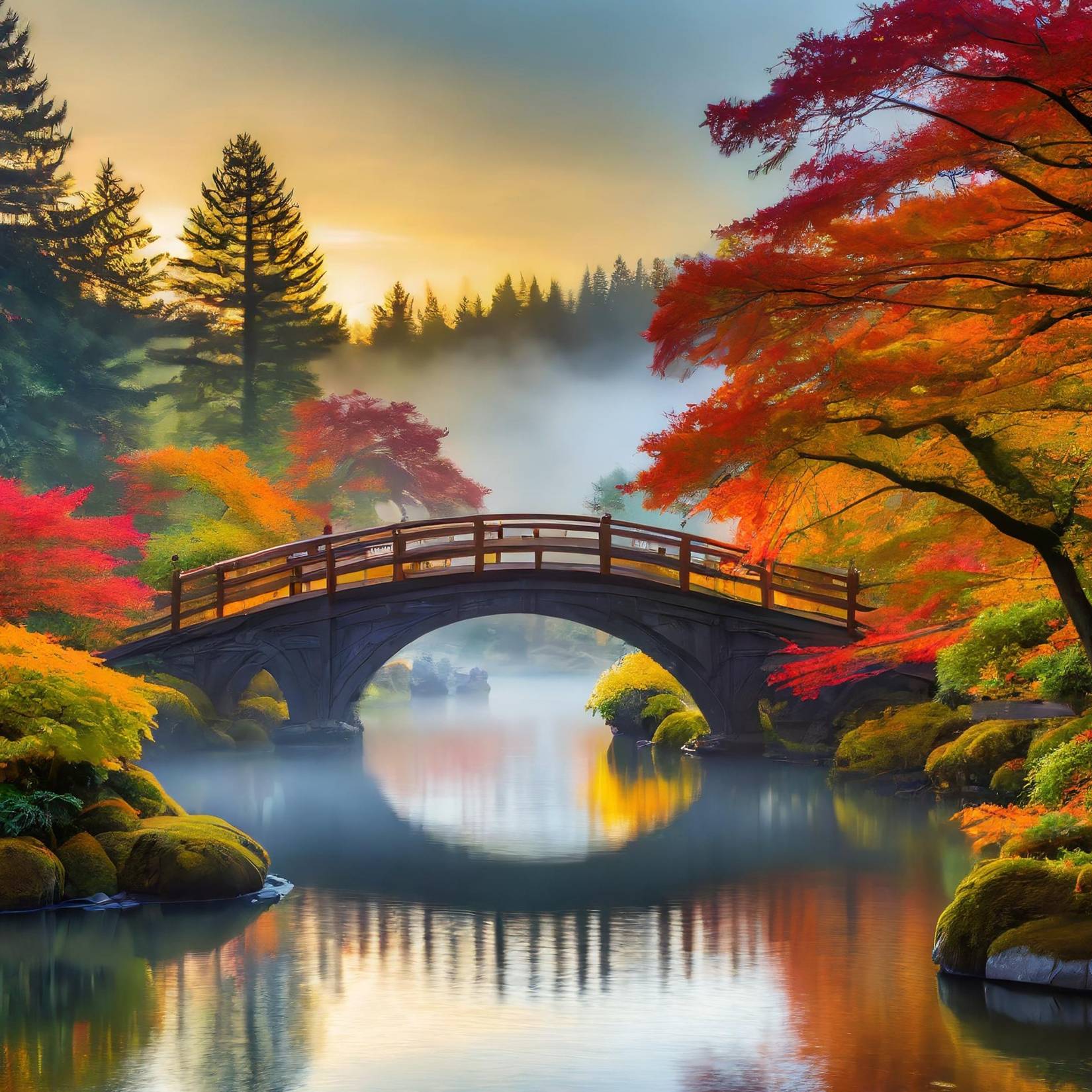 The Portland Japanese Garden in the fall, Oregon
