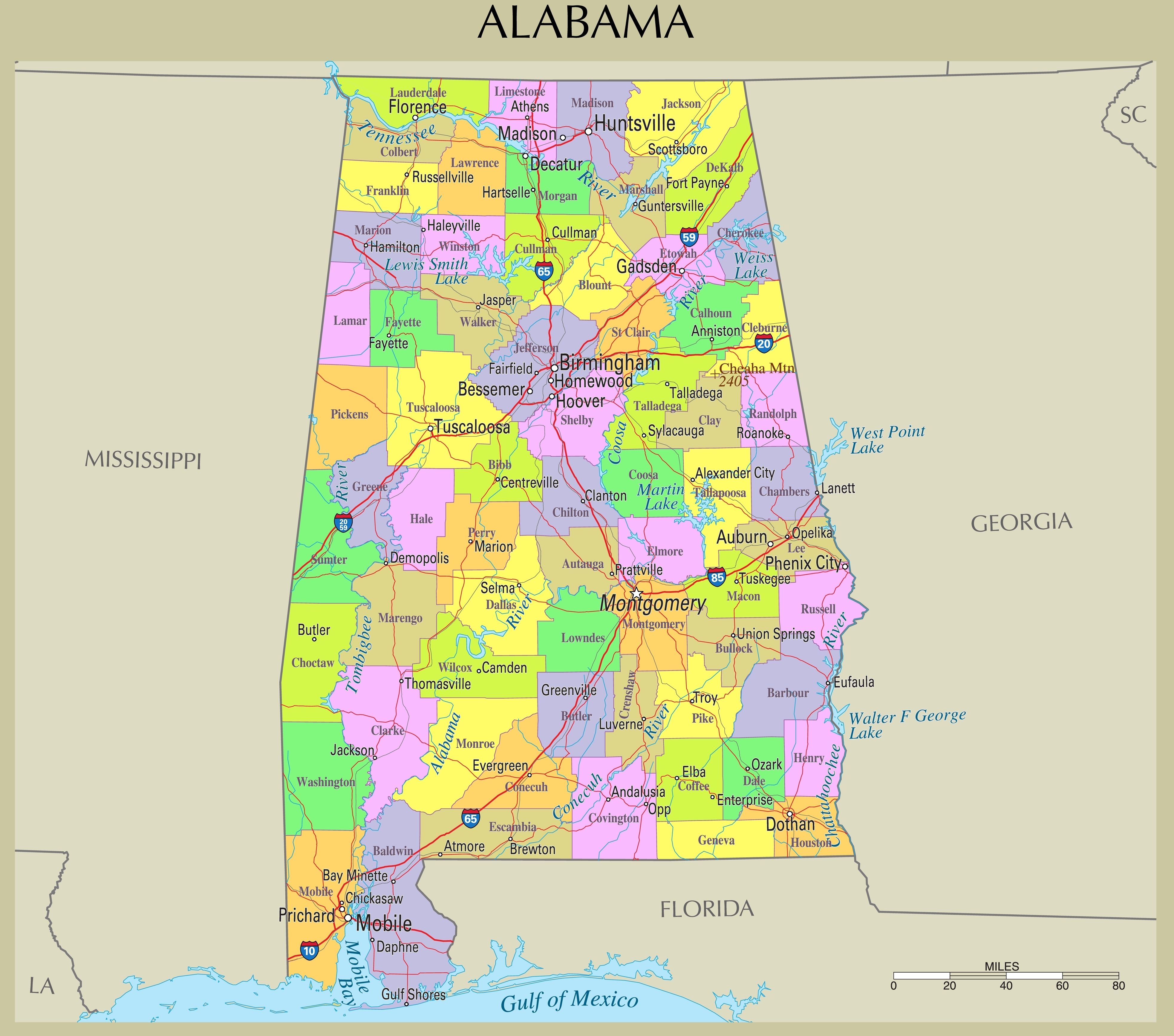 Alabama Map With Counties And Cities