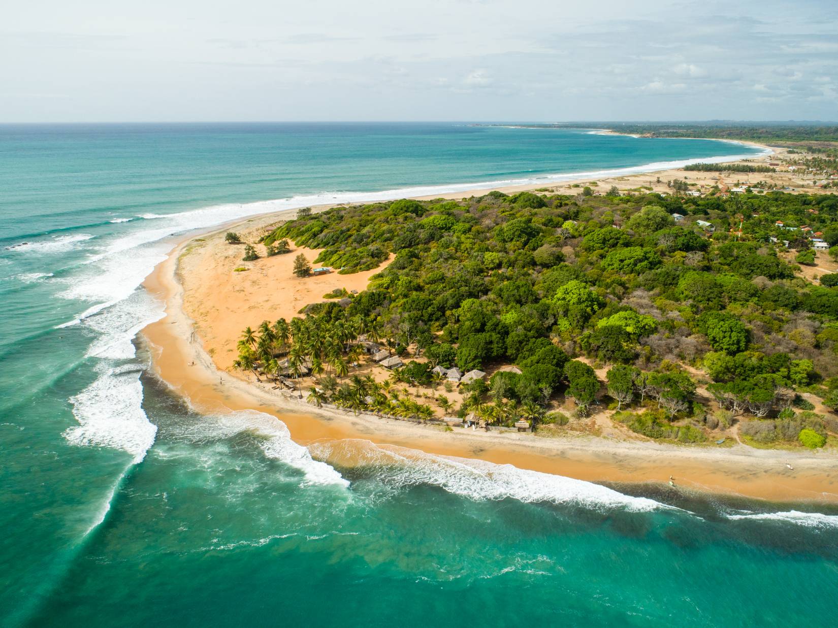 Sunrise drone photo at Arugam Bay Main Point surf break in Sri Lanka