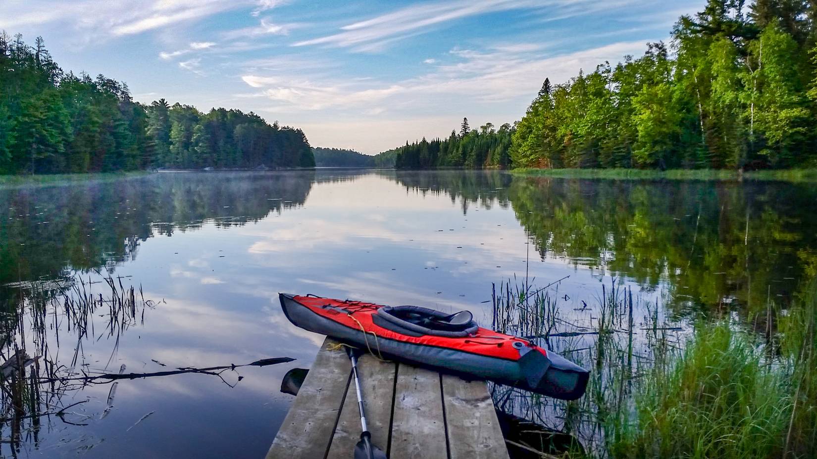 Kayak on a dock in Lake Kabetogama in Voyageurs National Park in Minnesota