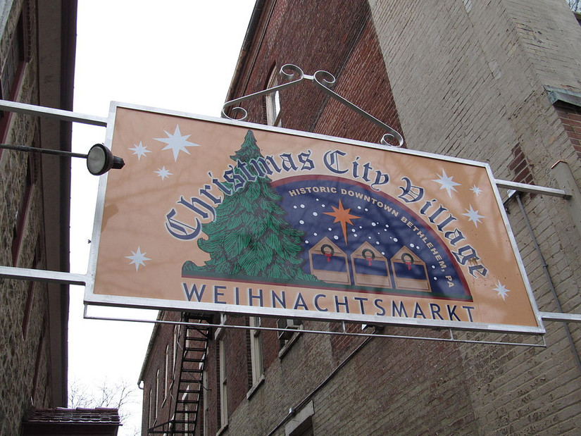 View of Christmas City Village sign, Bethlehem, Pennsylvania, PA, USA