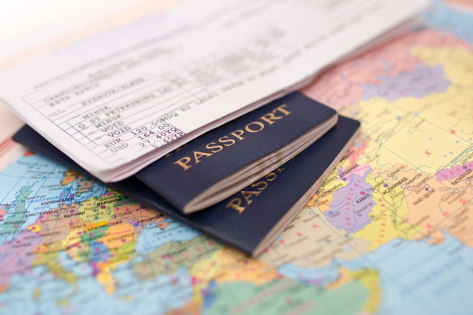 Passport on map of Europe