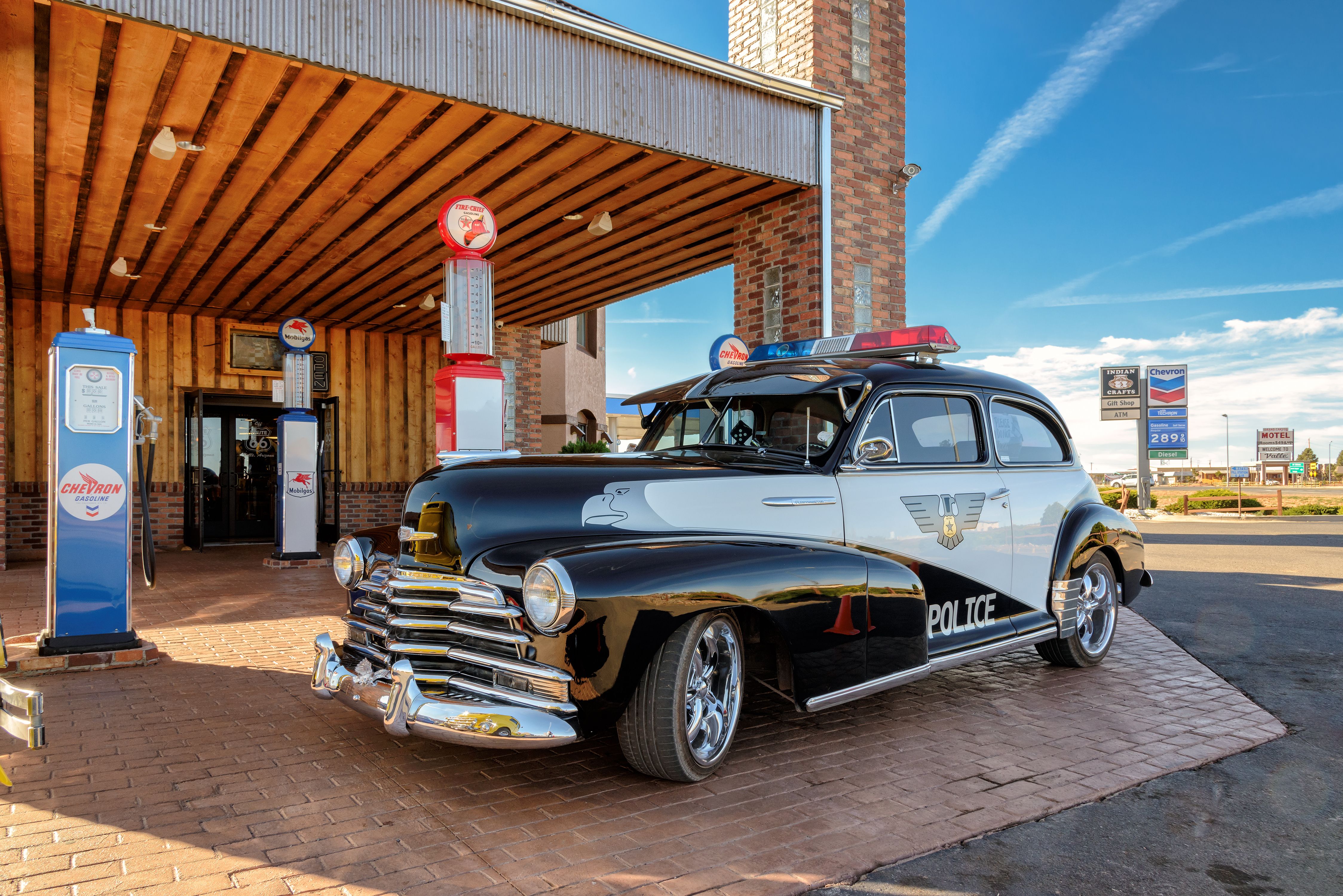 Vintage police car in Valle aka Grand Canyon Junction, AZ, Arizona, USA