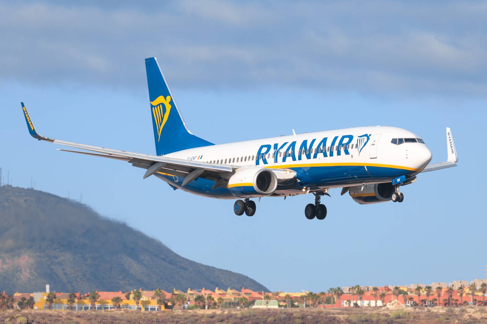 Tenerife, Spain –  Ryanair Boeing 737-800 landing at Tenerife South airport