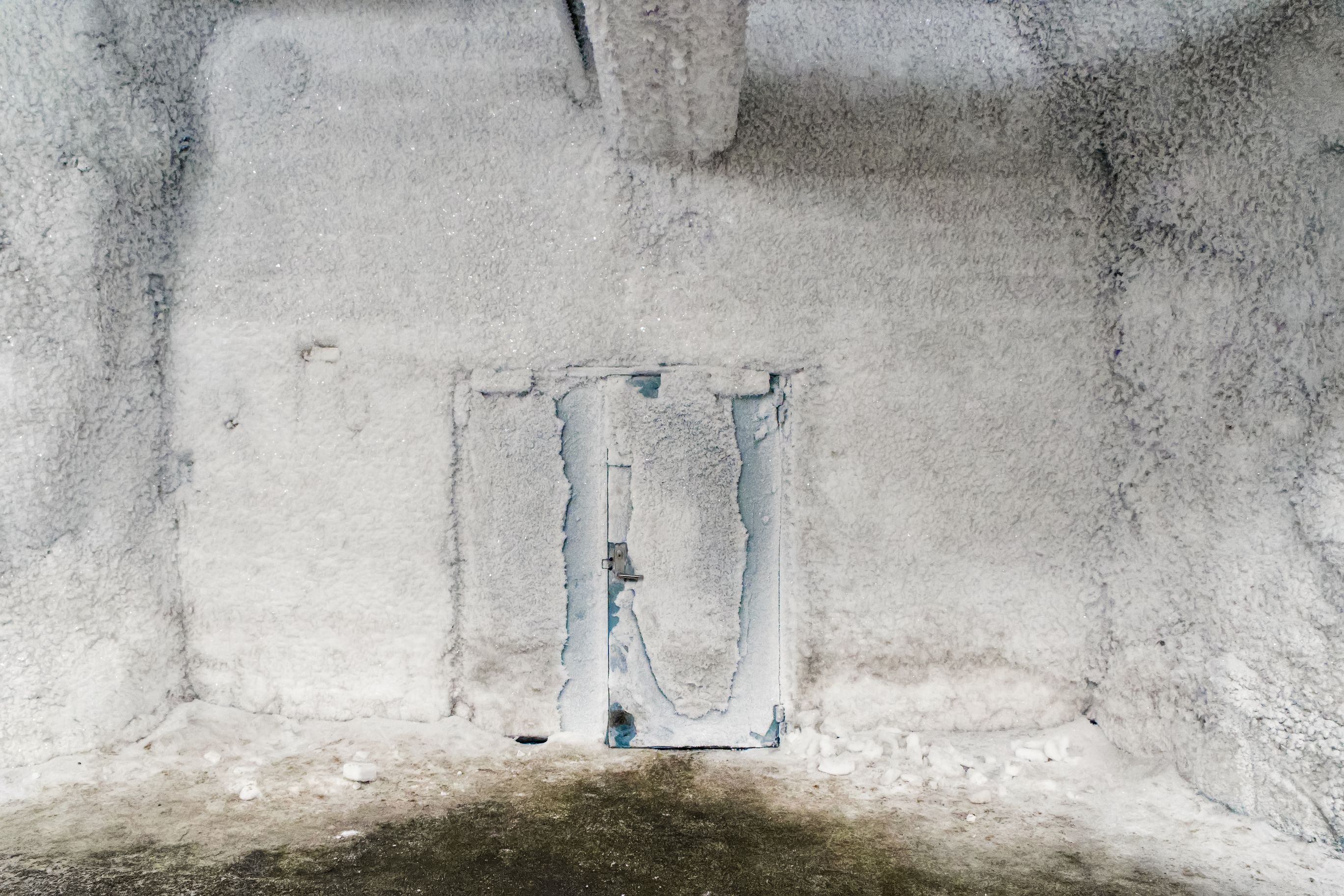 View of a frozen door inside the Svalbard Global Seed Vault, Svalbard, Norway