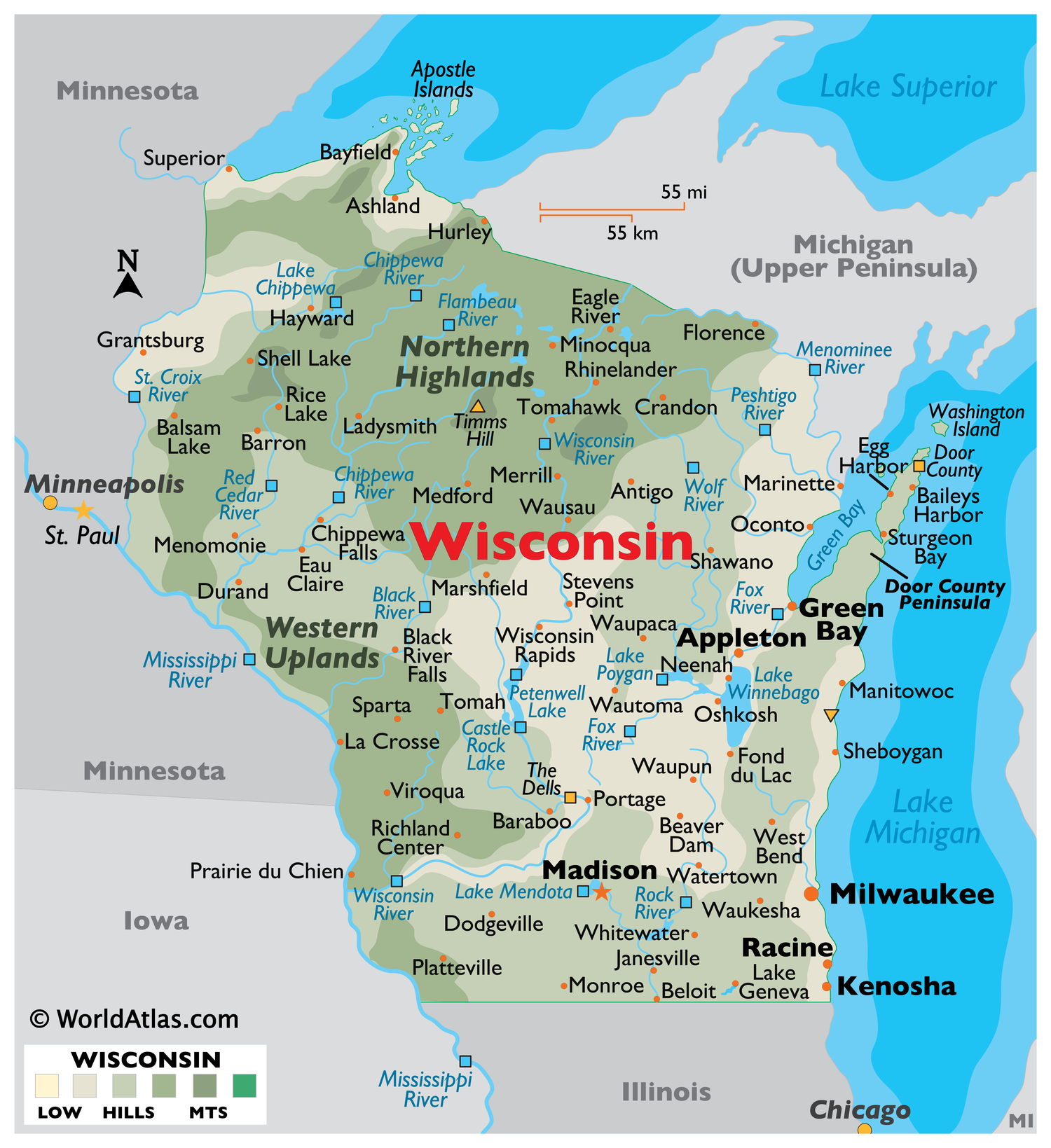 Wisconsin Map Countriea Wisconsin - Maps | TheTravel