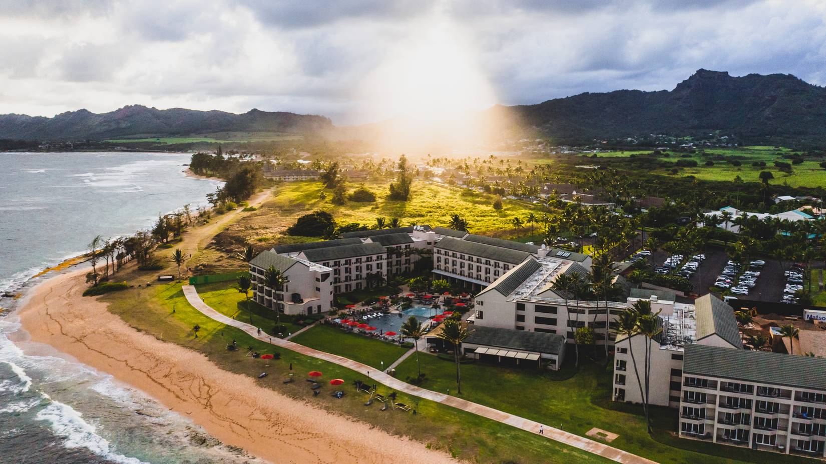 Aerial view of the Sheraton Kauai Coconut Beach Resort, Kapa'a, Kauai, Hawaii, HI, USA