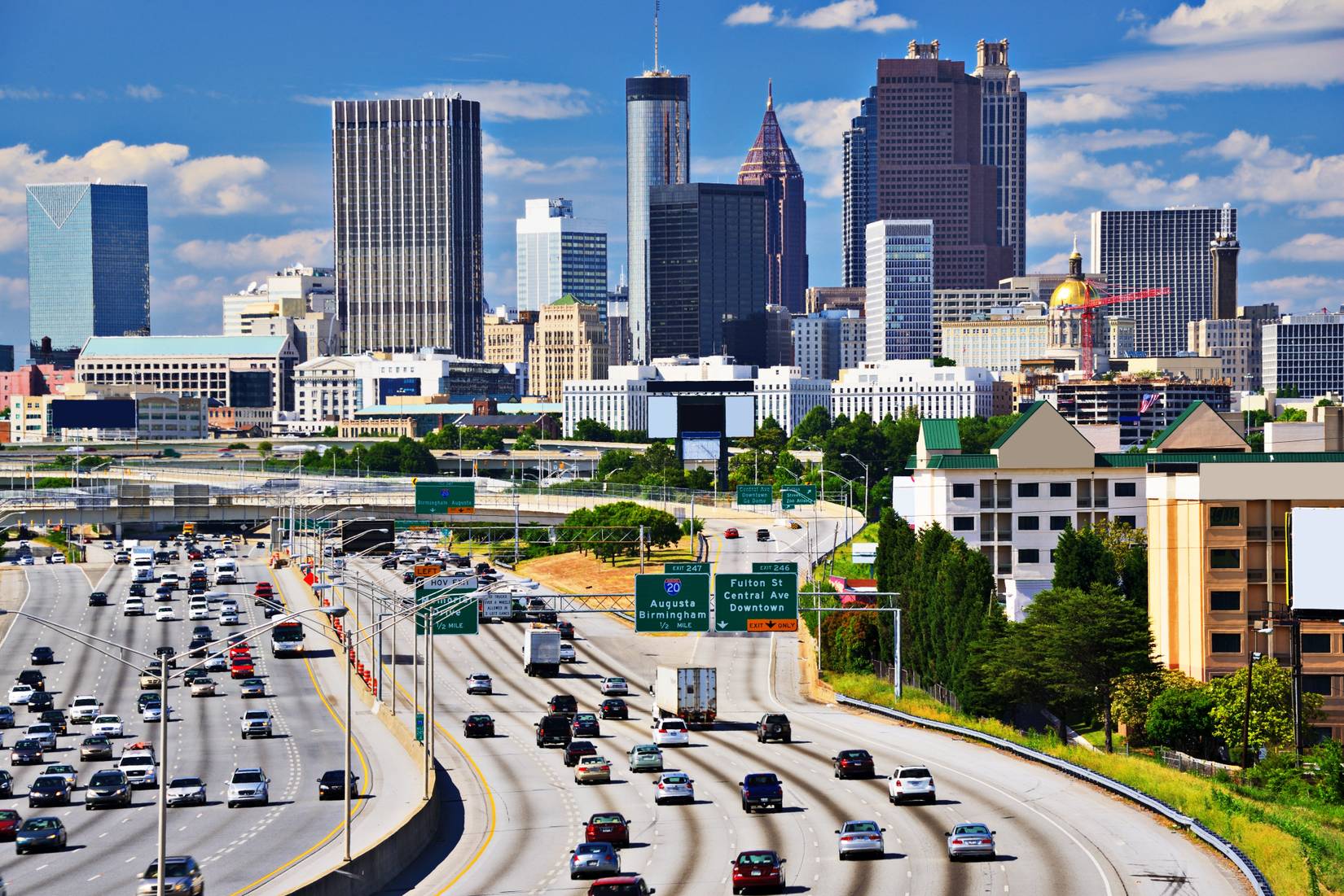 A view of the expressway leading into downtown Atlanta, Georgia.