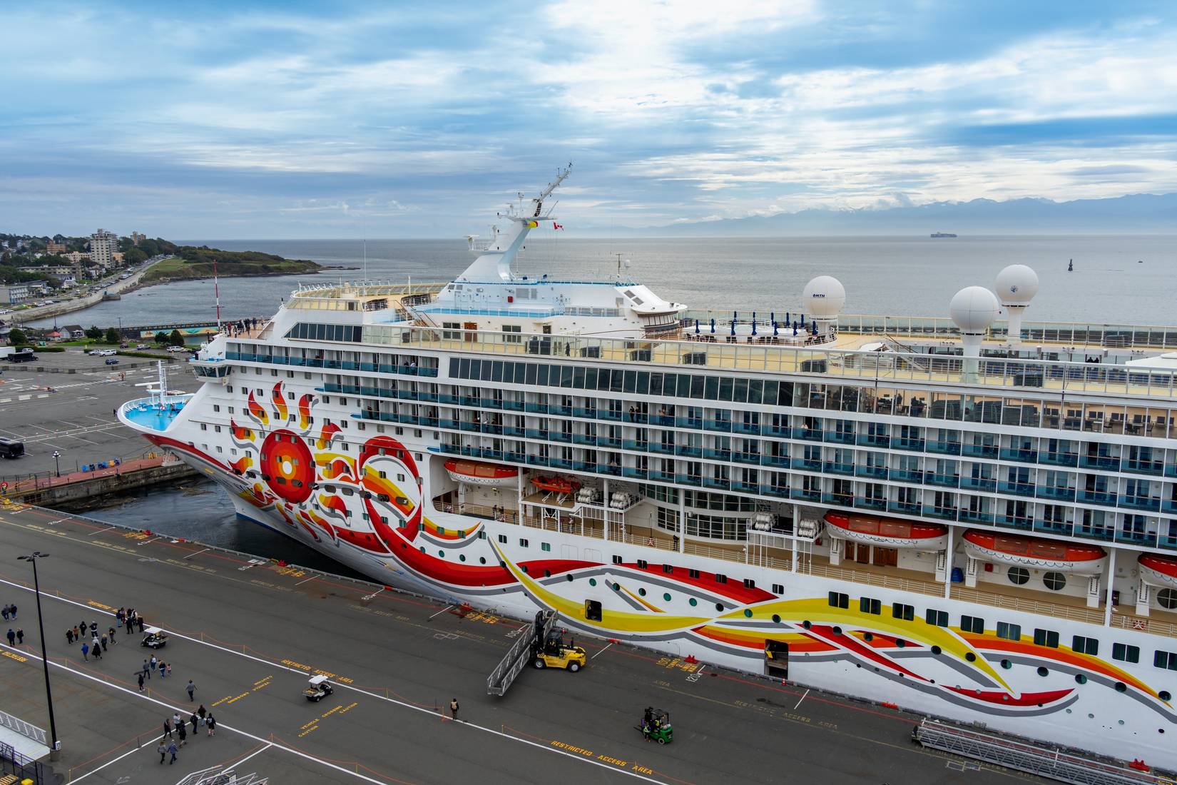 A view of Norwegian Cruise Line’s Sun ship moored at the Post of Victoria, British Columbia.