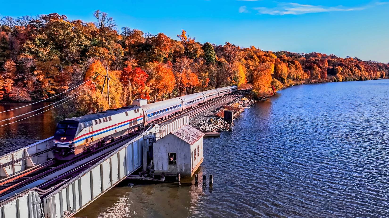 Adirondack Amtrak along the Hudson River, USA 