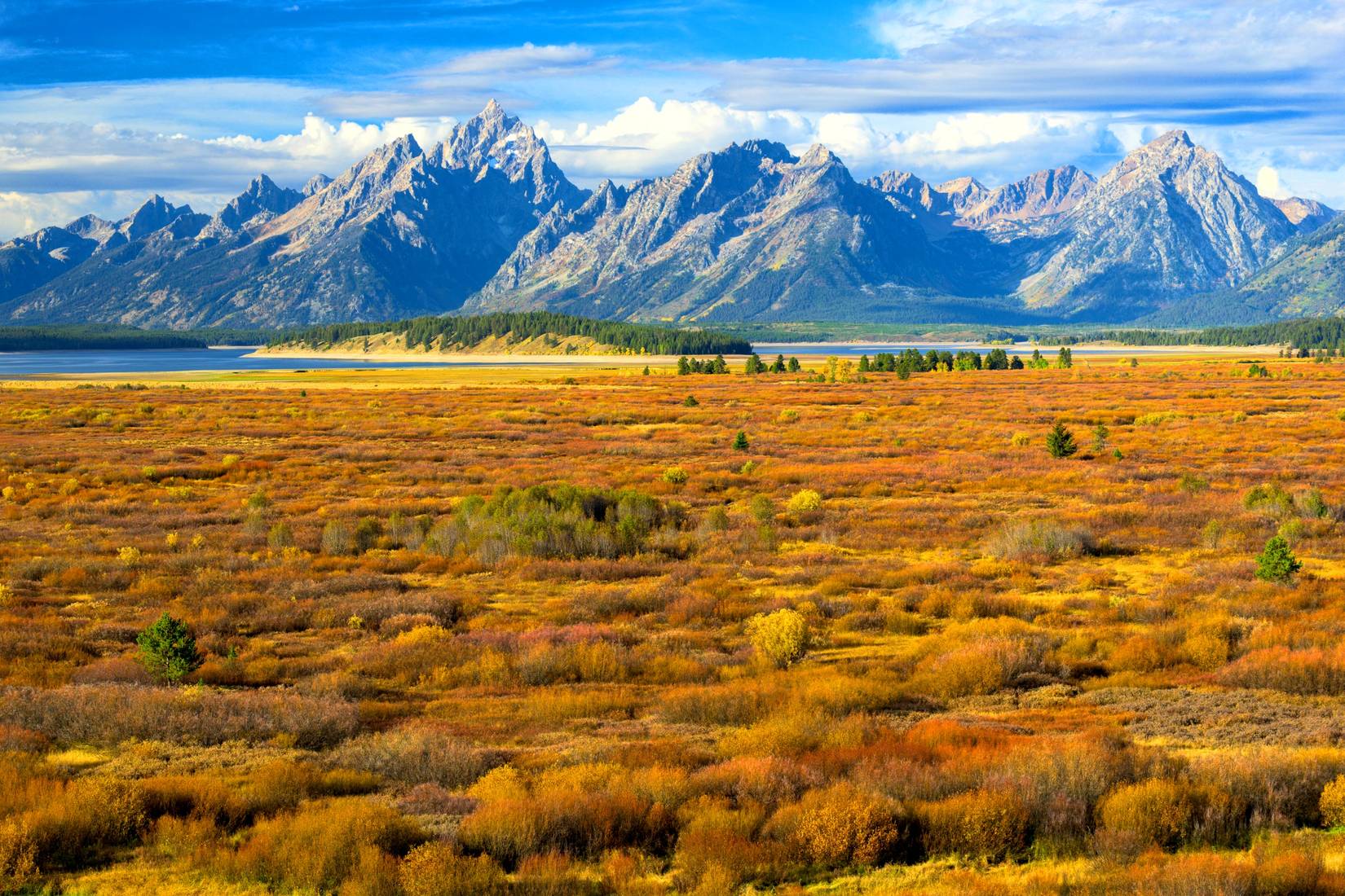 RANGE MOUNTAIN GRAND TETON behind the Willow Flat from Jackson Lake Lodge at Grand Teton National Park near Moose, Wyoming
