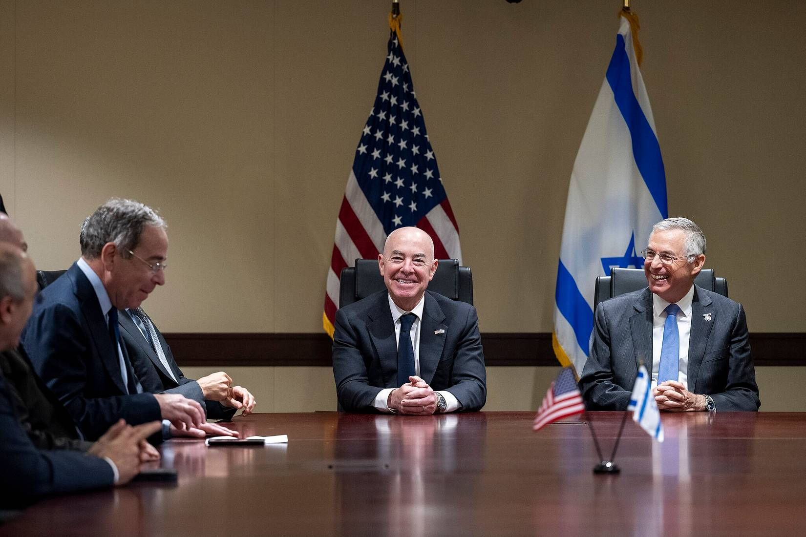 Former Homeland Security Secretary Alejandro Mayorkas and the Ambassador of Israel to the U.S., Michael Herzog, recognizing Israel’s new membership in the Visa Waiver Program