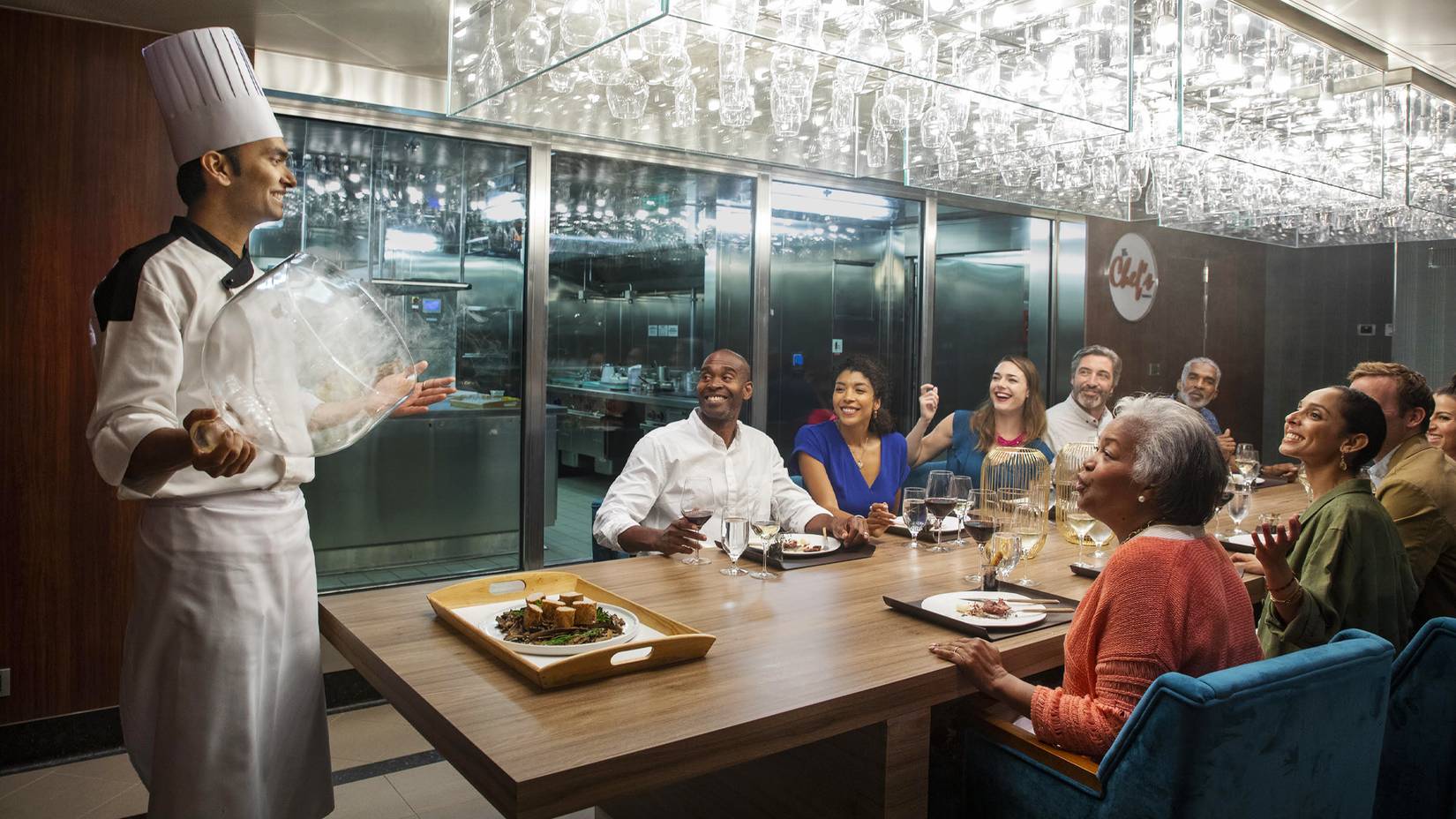 Table-side service in a restaurant aboard the Carnival Elation cruise ship