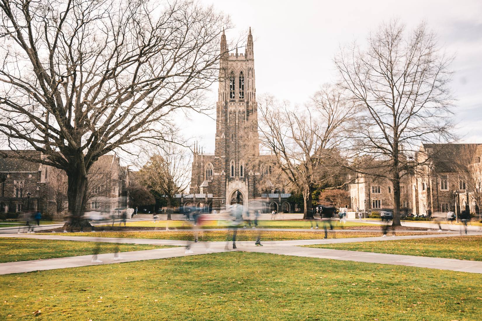 Duke University campus during winter. 