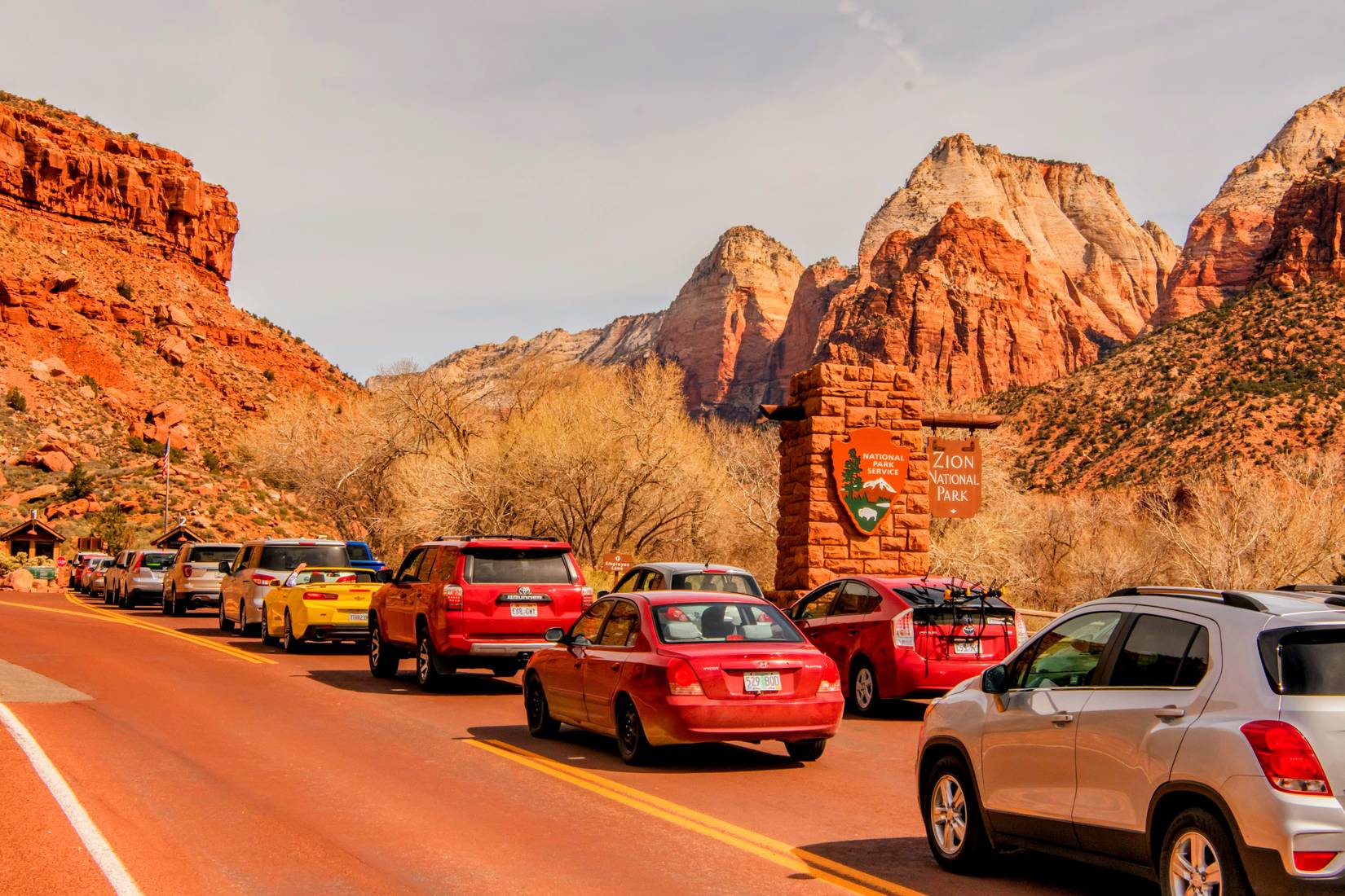 Entering Zion National Park, Utah from Gateway City Springdale