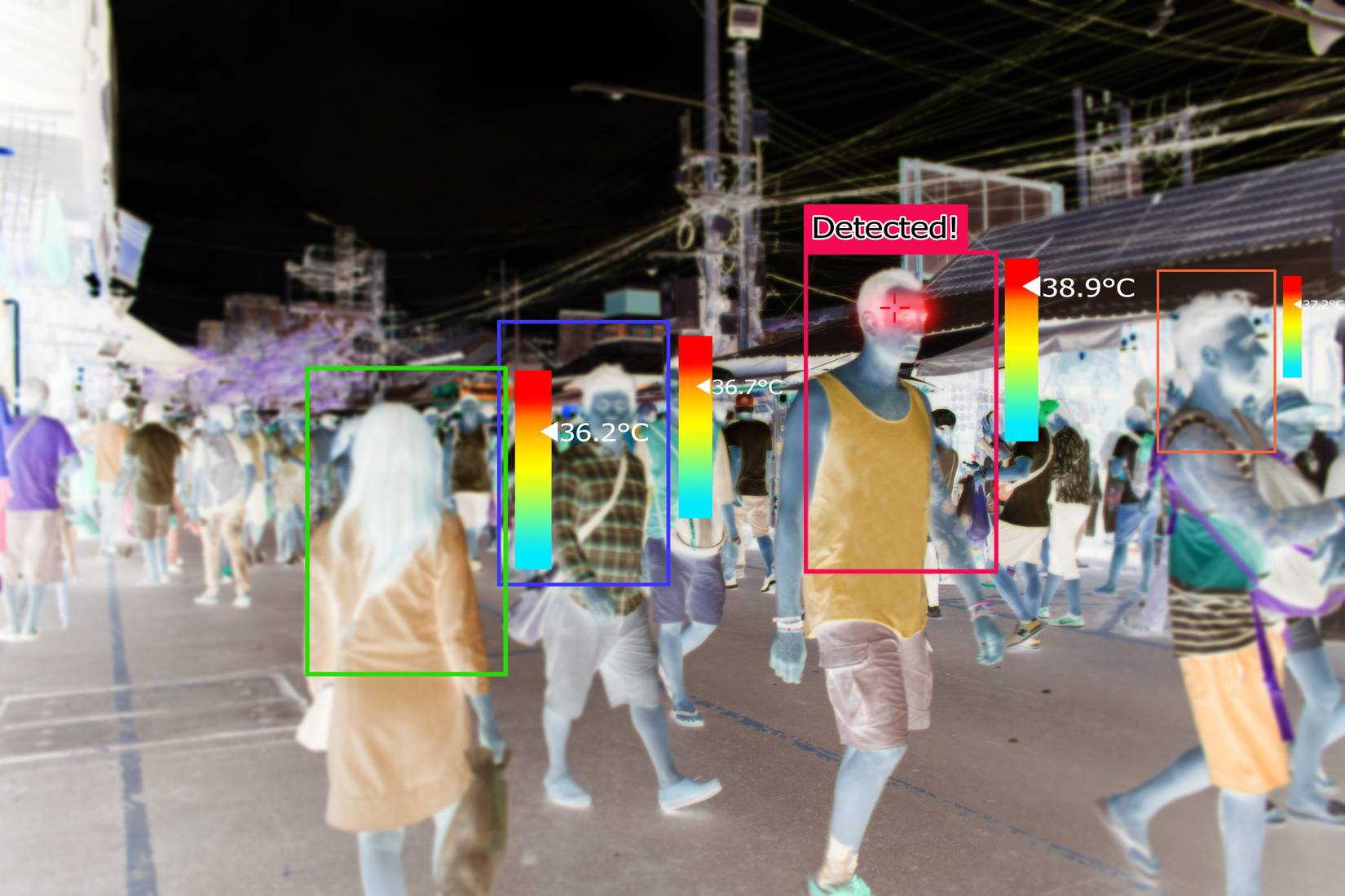 Screen showing video from thermal AI camera at airport