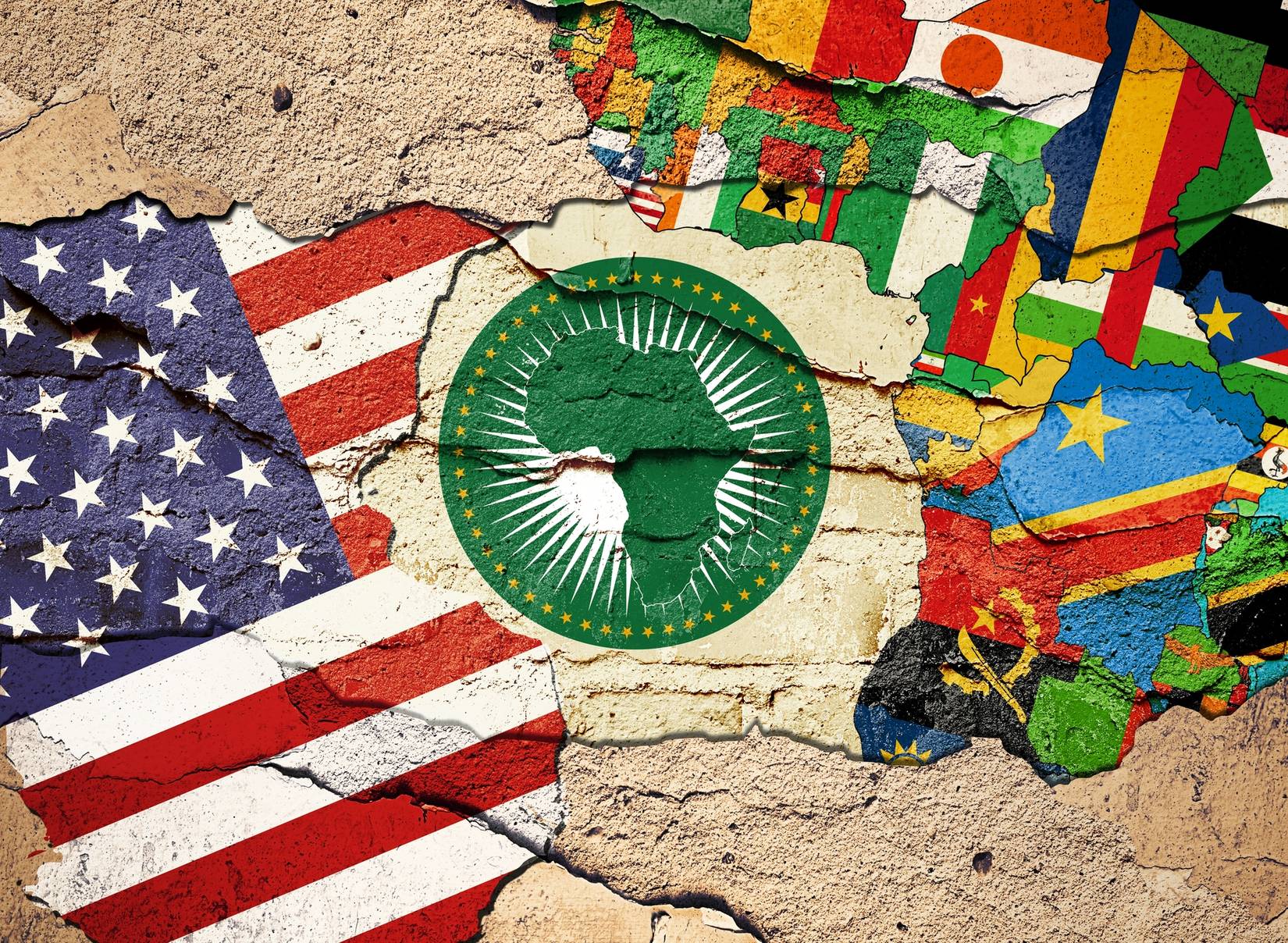 African Union featuring the USA / American flag and African flags