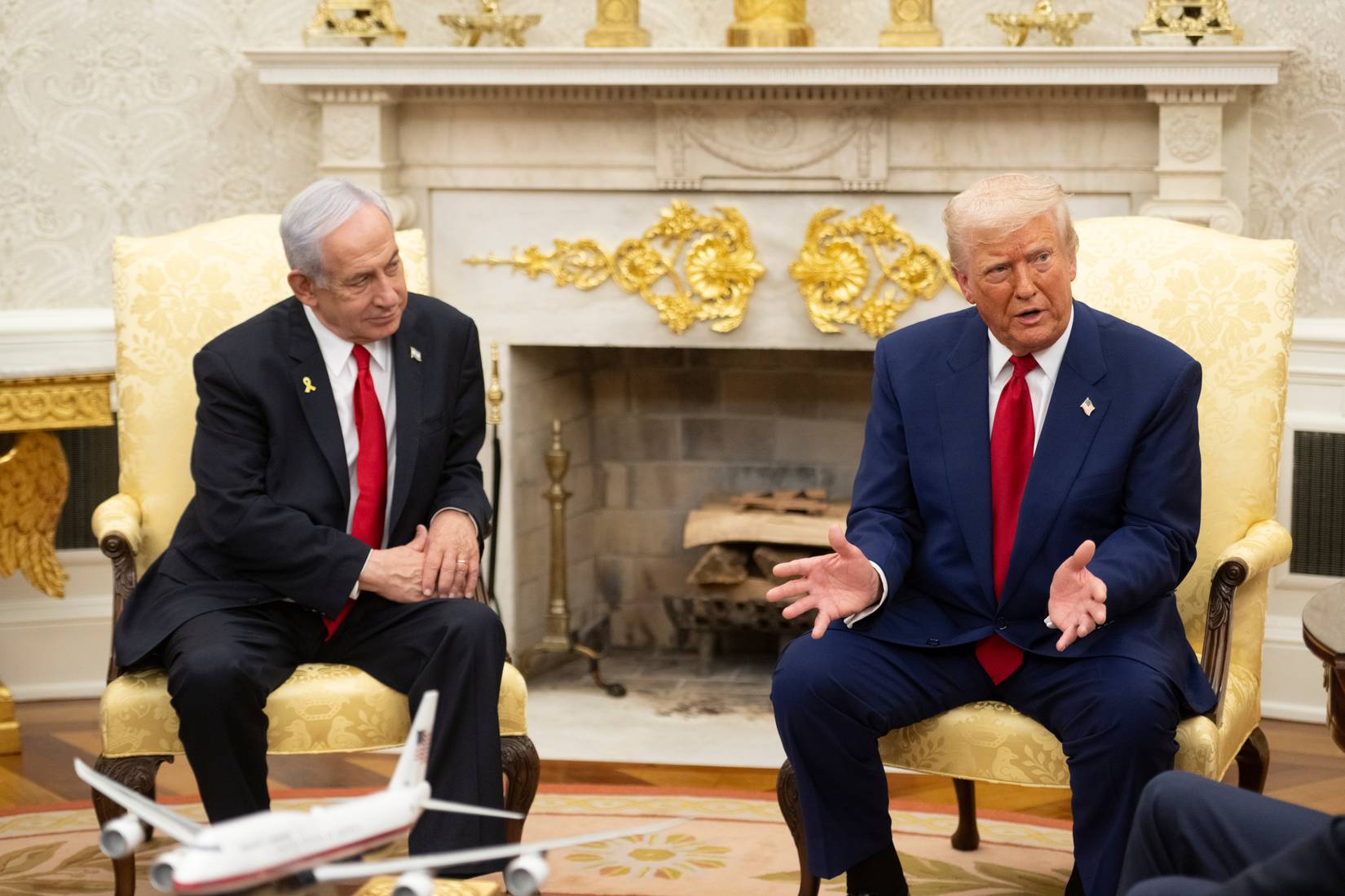 United States President Donald Trump meets with Israeli Prime Minister Benjamin Netanyahu in the White House in Washington DC.