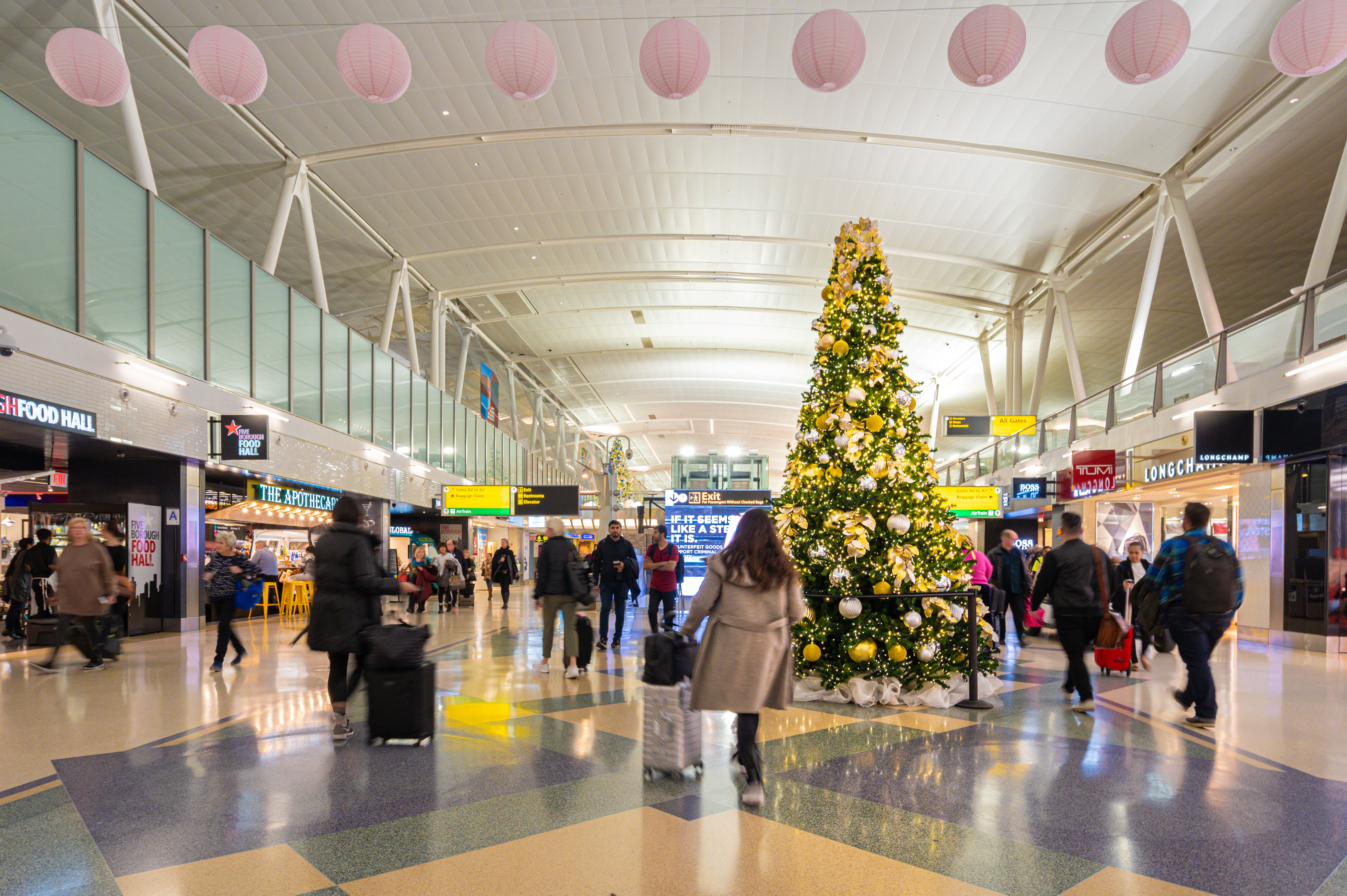 John F. Kennedy International Airport with Christmas decorations
