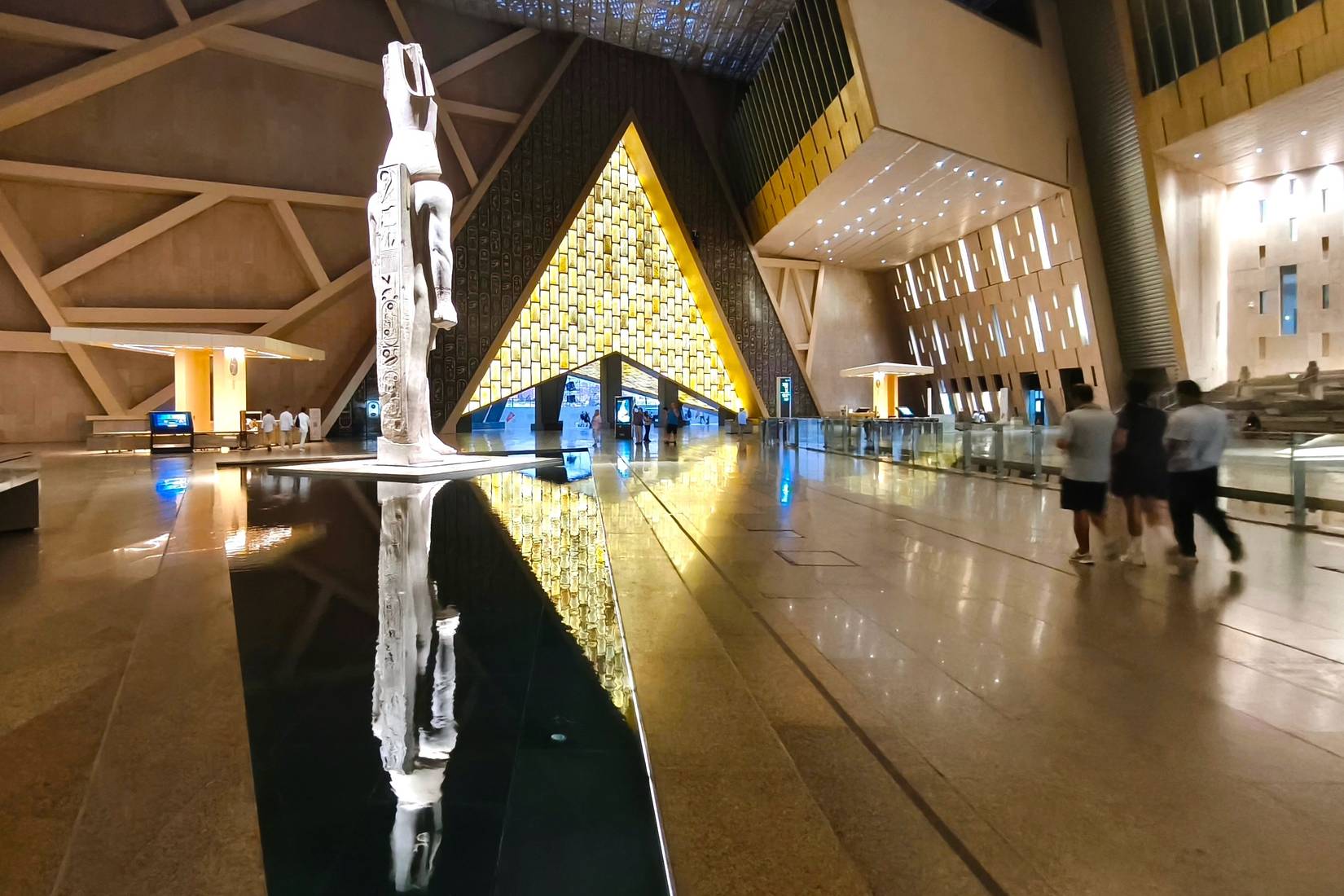 Panoramic shot of the Grand Egyptian Museum (GEM) main hall