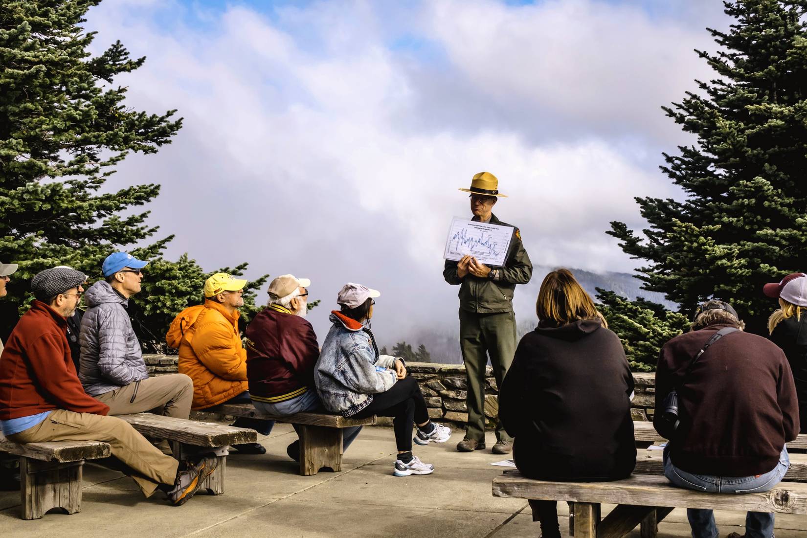 Ranger displays graph at Hurricane Ridge Visitor Center in Olympic National Park.