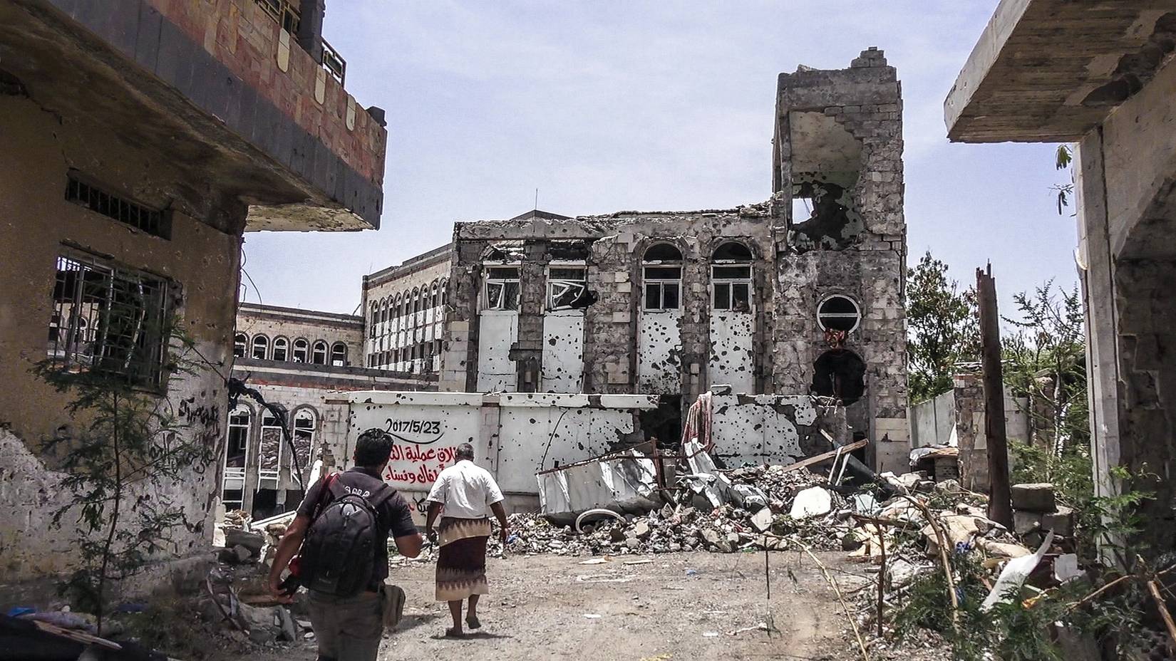 The destruction and remnants of war caused by the militias of Houthi and their war on the city of Taiz, Yemen