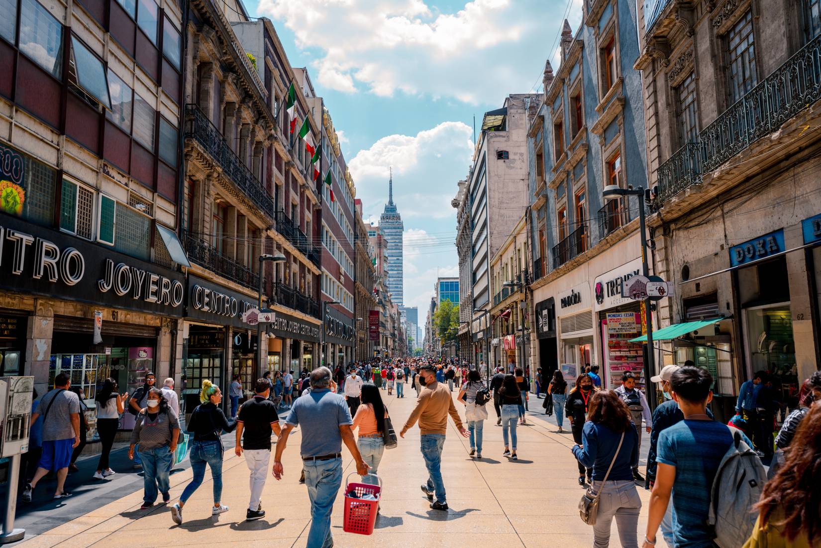 People walking on Madero Street in the center of Mexico City