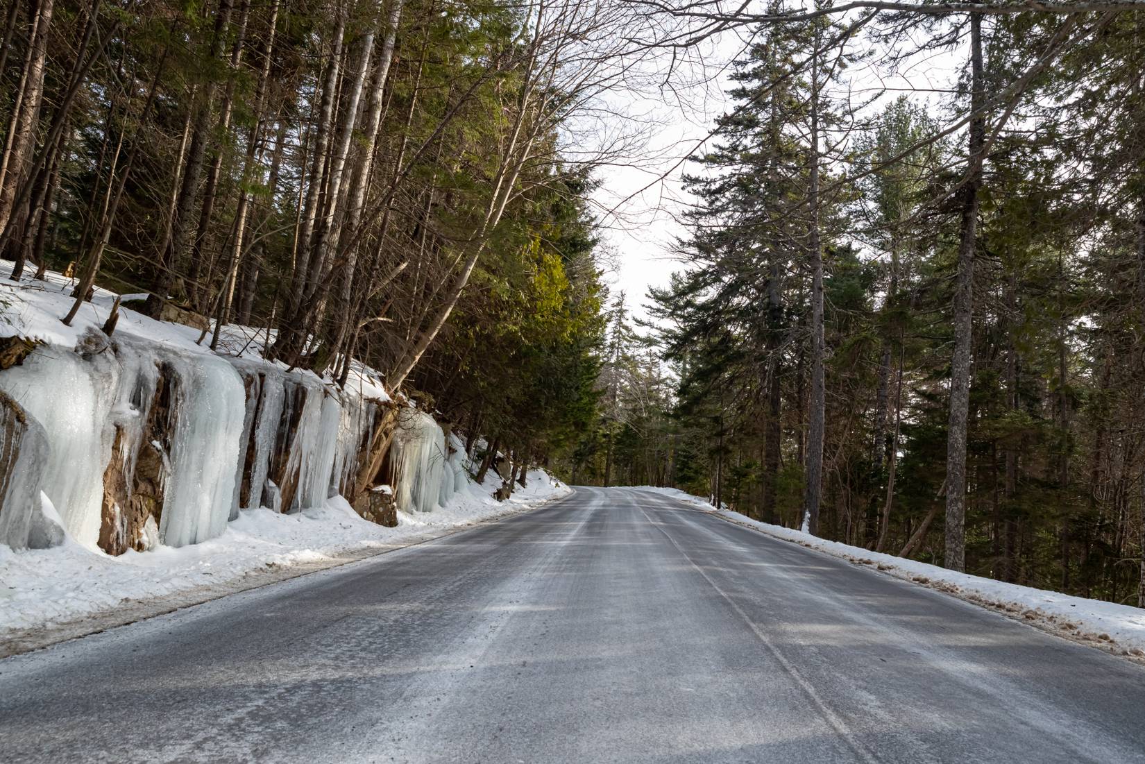 A winter road in Acadia National Park, Maine, USA