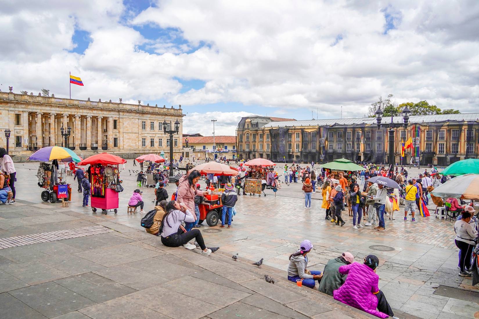 Crowd of people in Bolivar Square, La Candelaria, Bogotá, Colombia