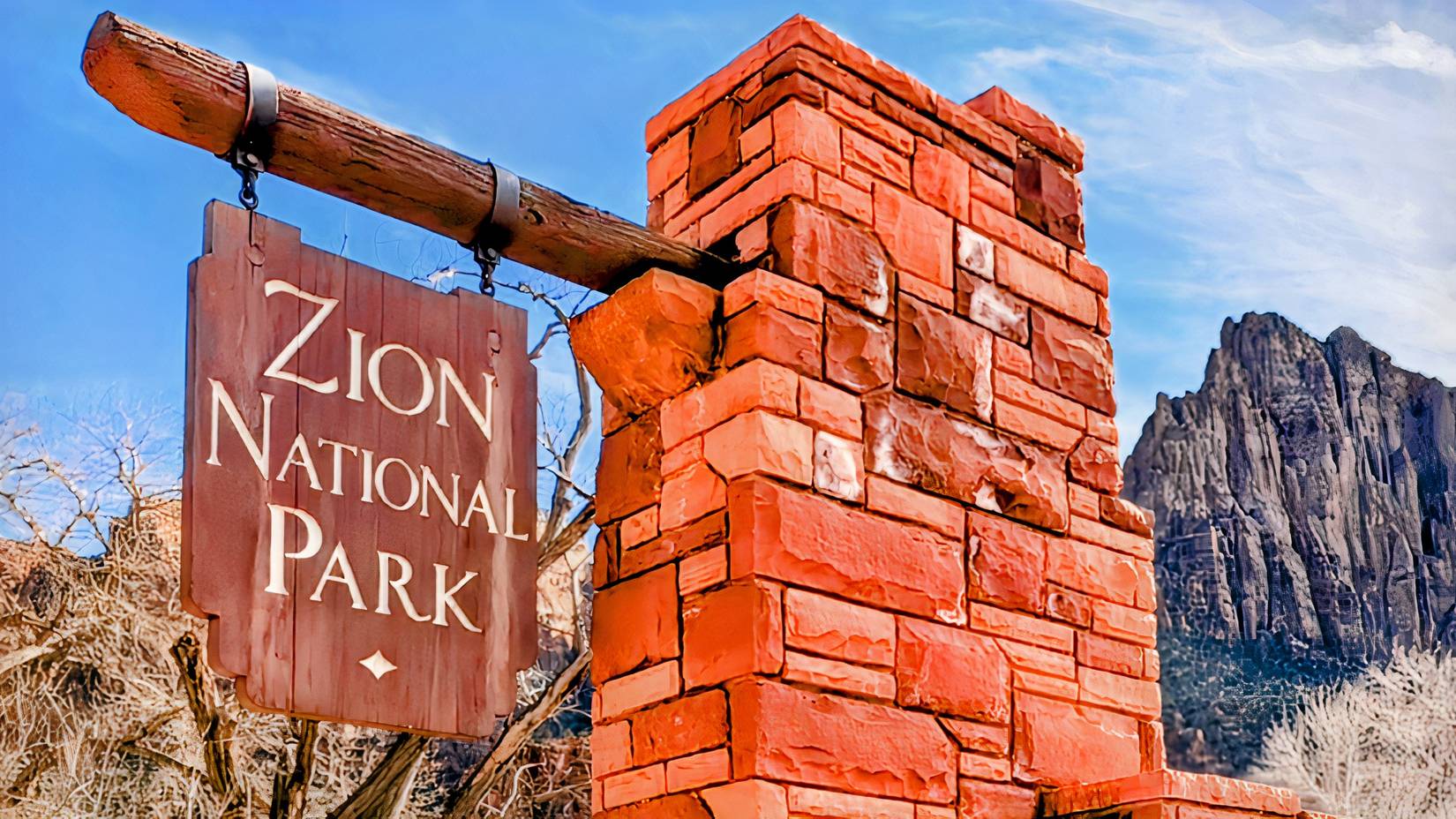 Entrance sign to Zion National Park
