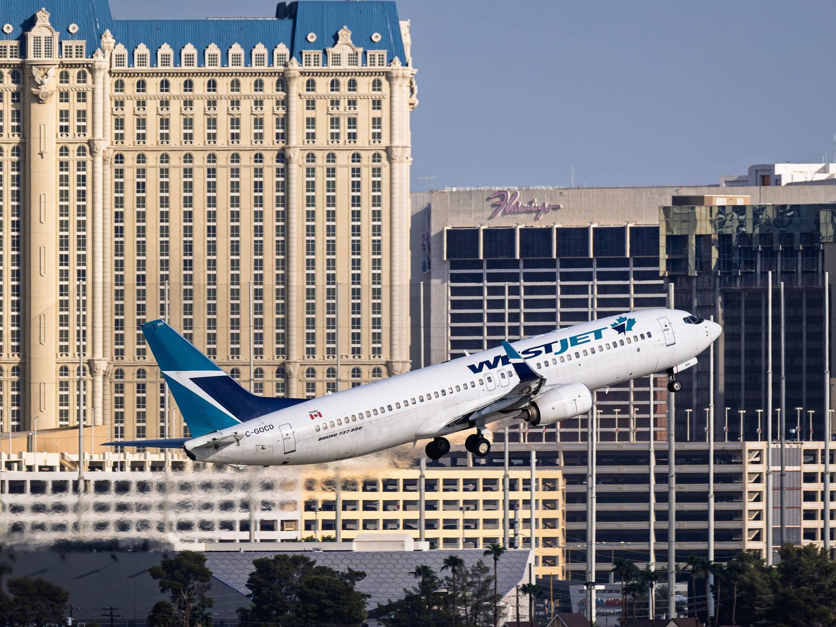 WestJet Airlines plane at Harry Reid Airport Las Vegas 