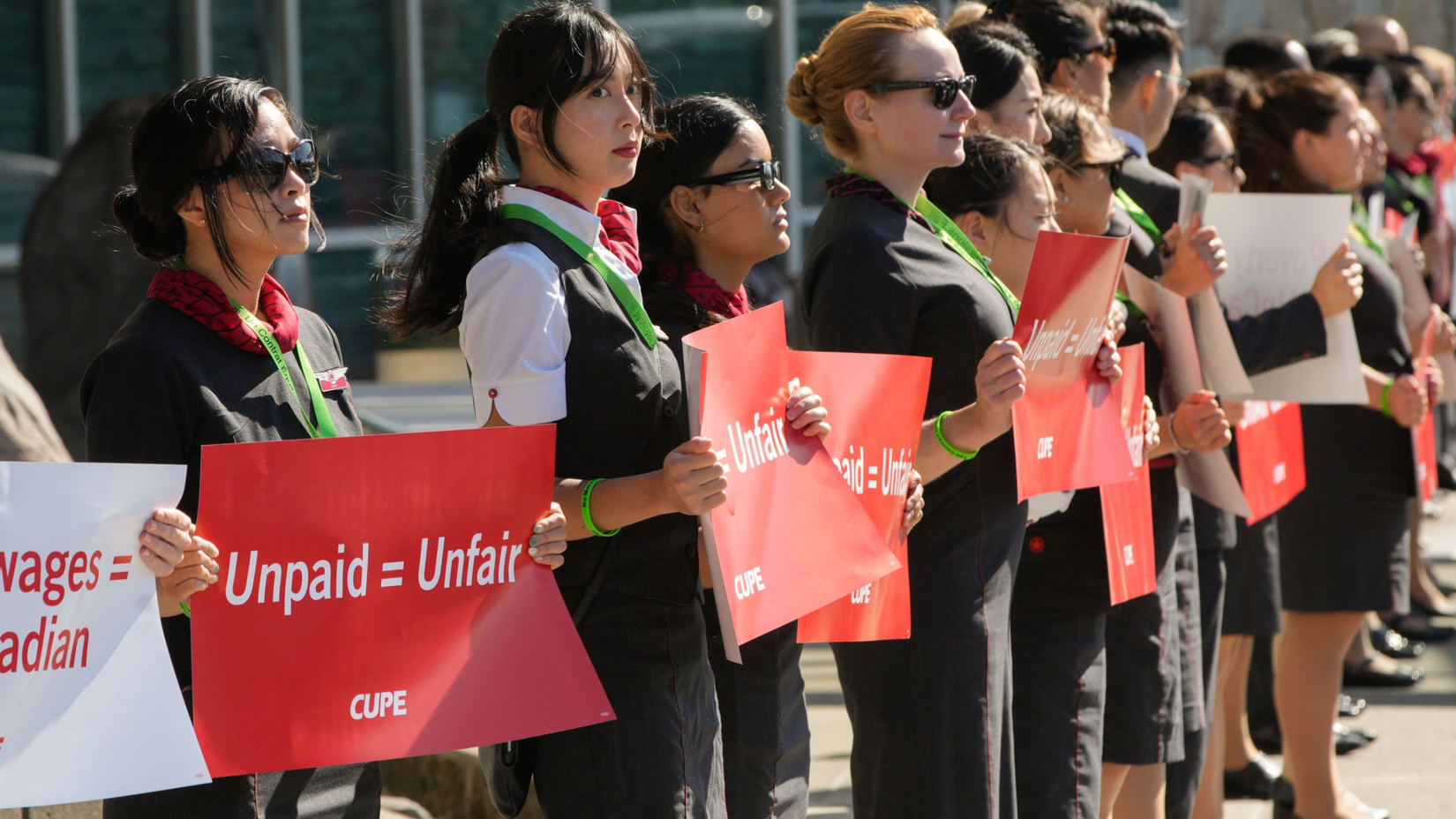 Air Canada flight attendants silent protest at Vancouver International Airport