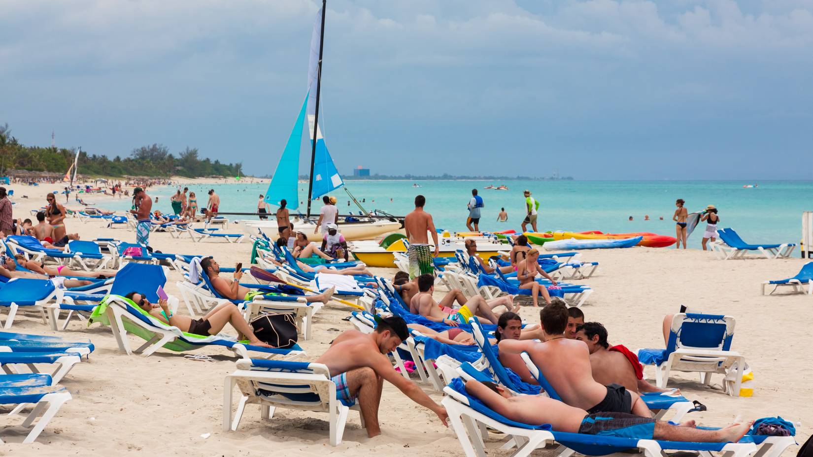 Crowd of tourists on a beach in Varadero, Cuba