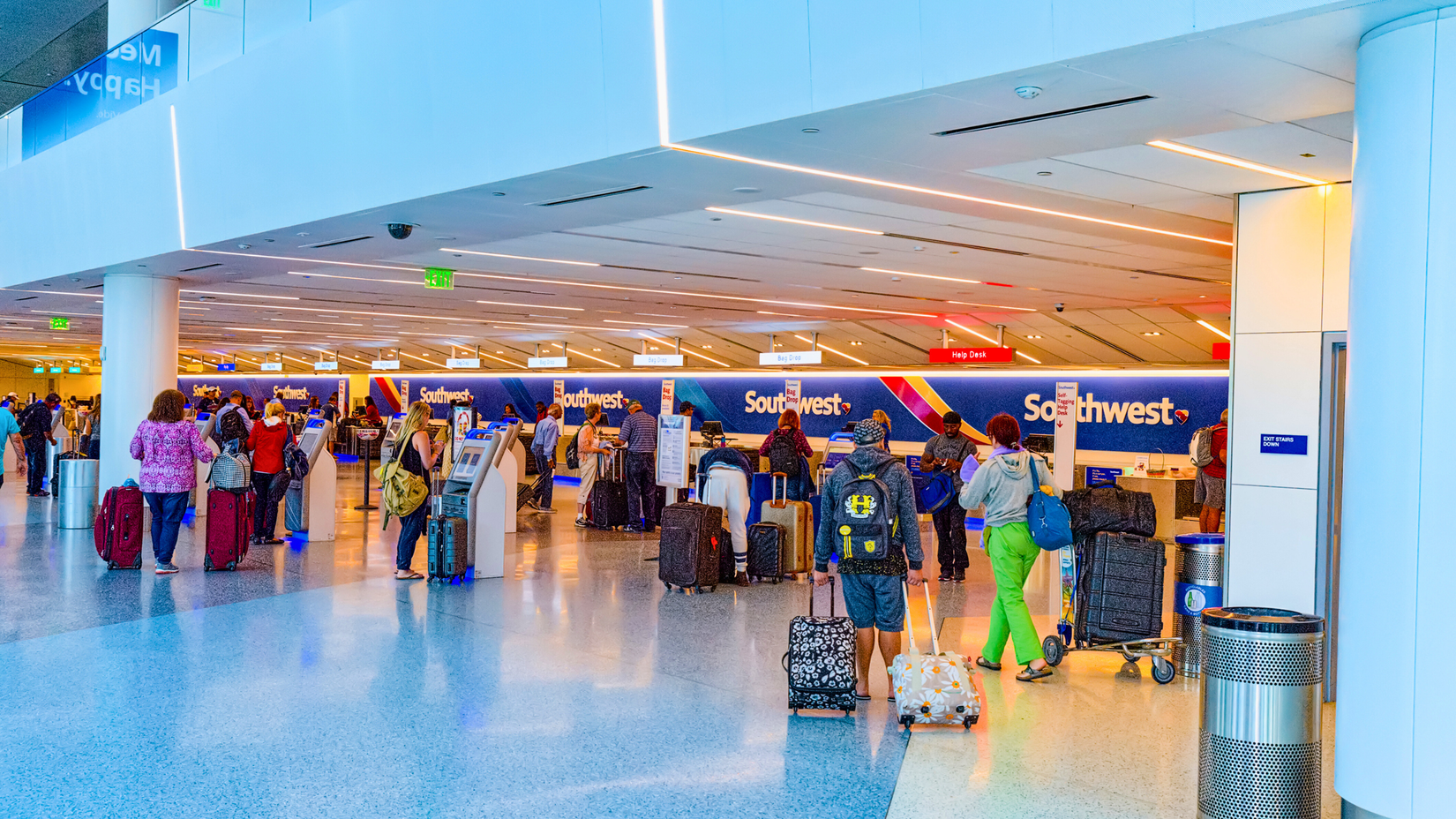 Passengers checking their luggage in the Southwest Airlines terminal at Los Angeles International Airport