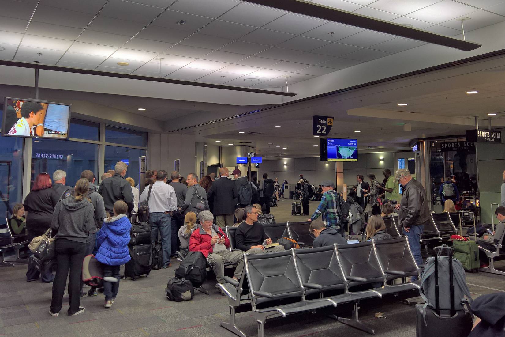Passengers at the gate for a Southwest Airlines flight at a US airport