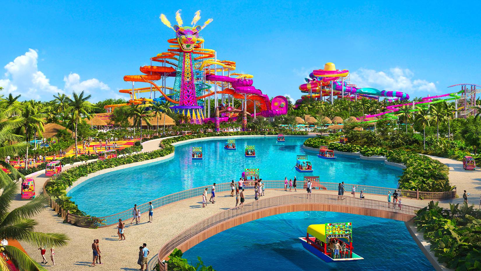 A rendering of the rides and pool area at the proposed Perfect Day Mexico resort
