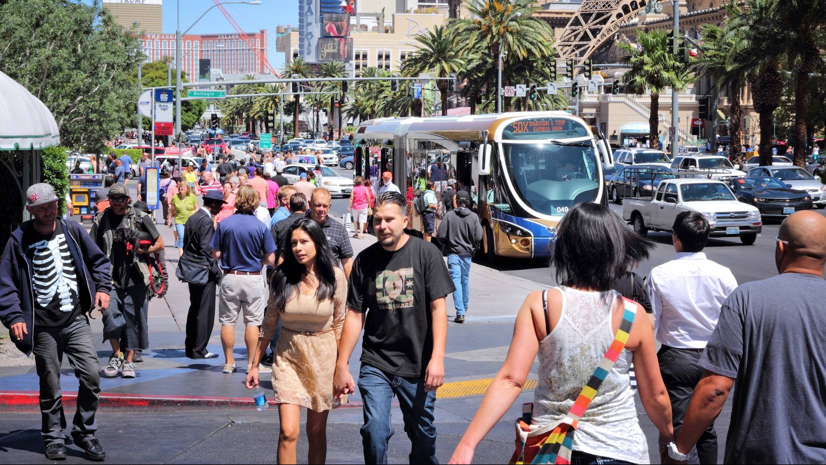  Tourists visit the famous Strip in Las Vegas