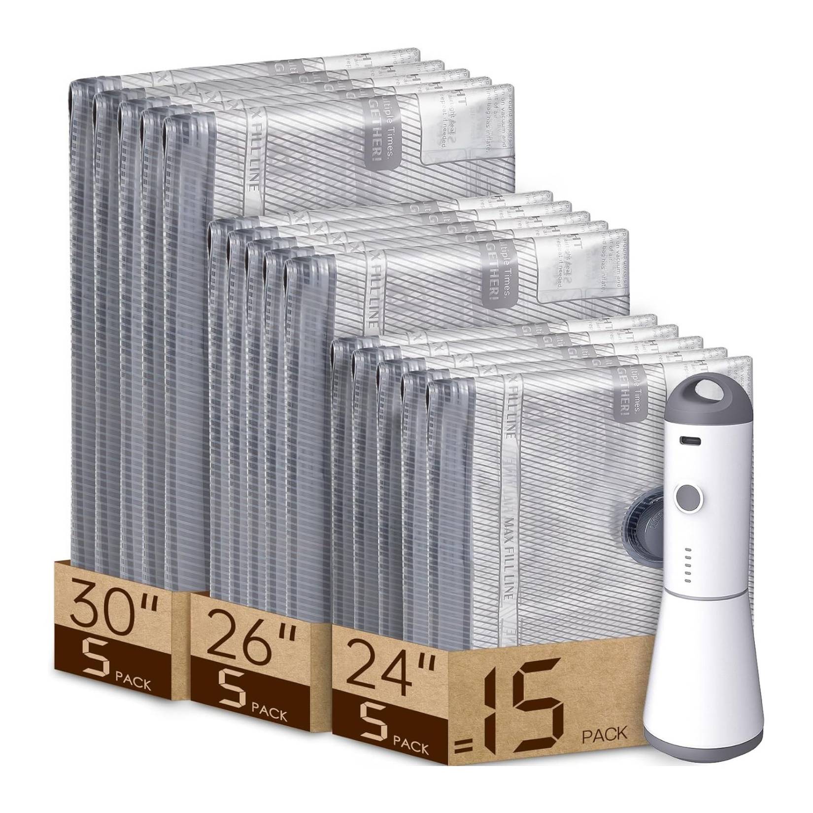 Vacuum Bags for Travel with Chargeable Air Pump, Adjustable Size Packing Bags for Luggage and Suitcase