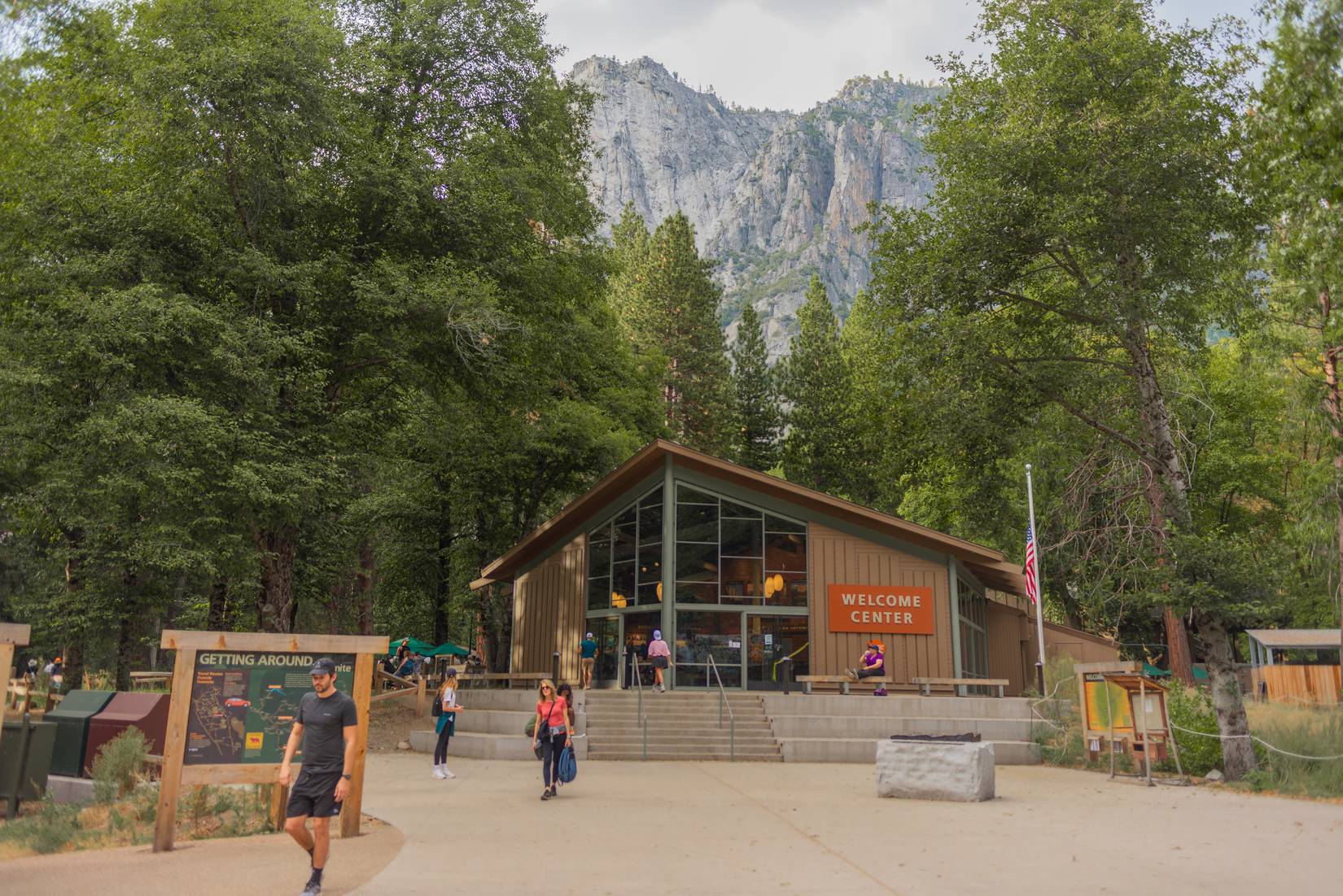 Visitors at the entrance of Yosemite National Park in California, USA