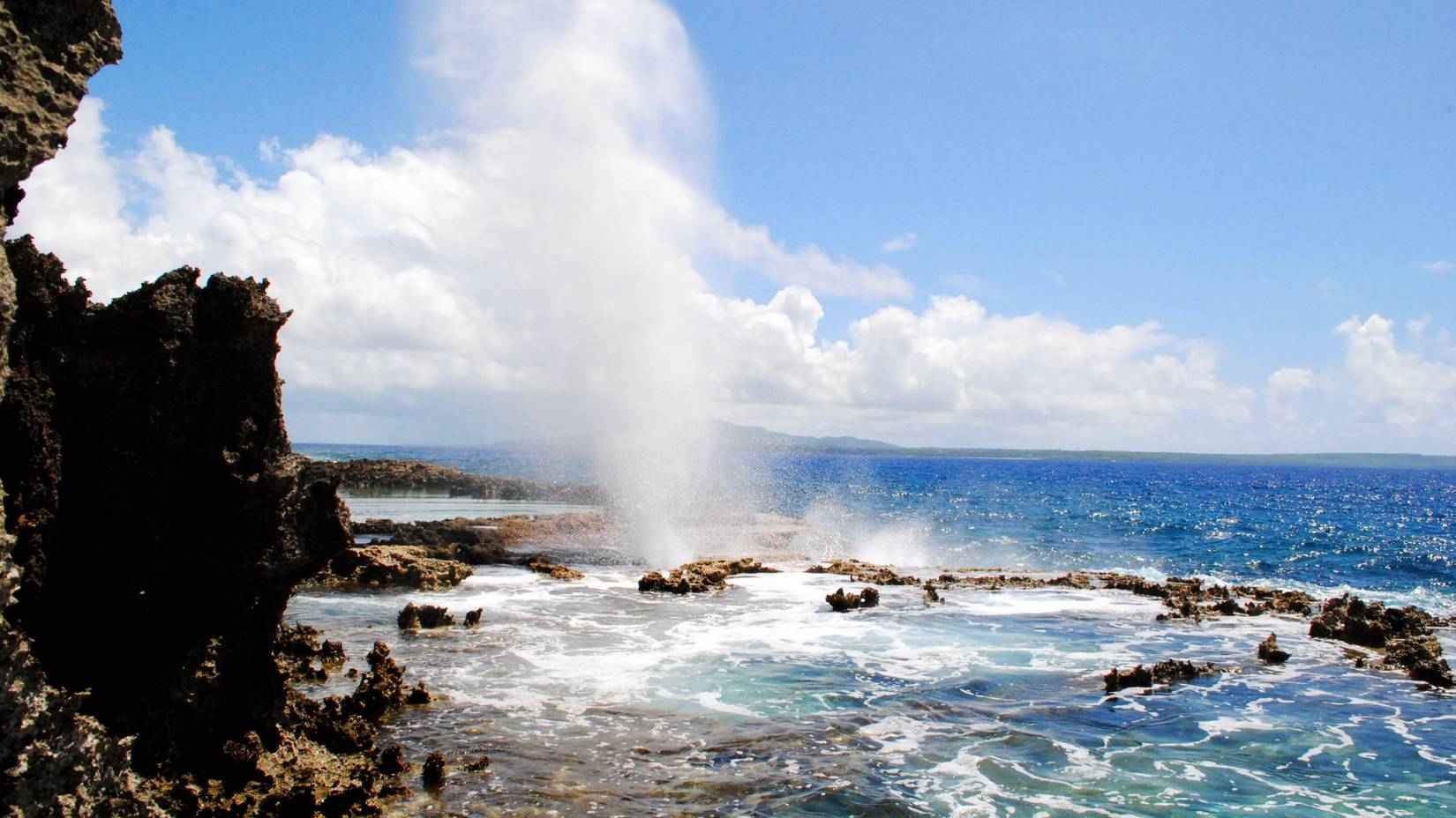 Scenic view of the famous Blow Hole on Tinian, Northern Mariana Islands